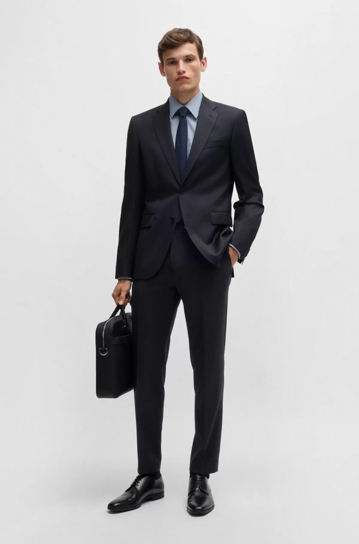 HUGO BOSS Jakke Med Regular Fit I Serge Af Ny Uld Mørkeblå Shop