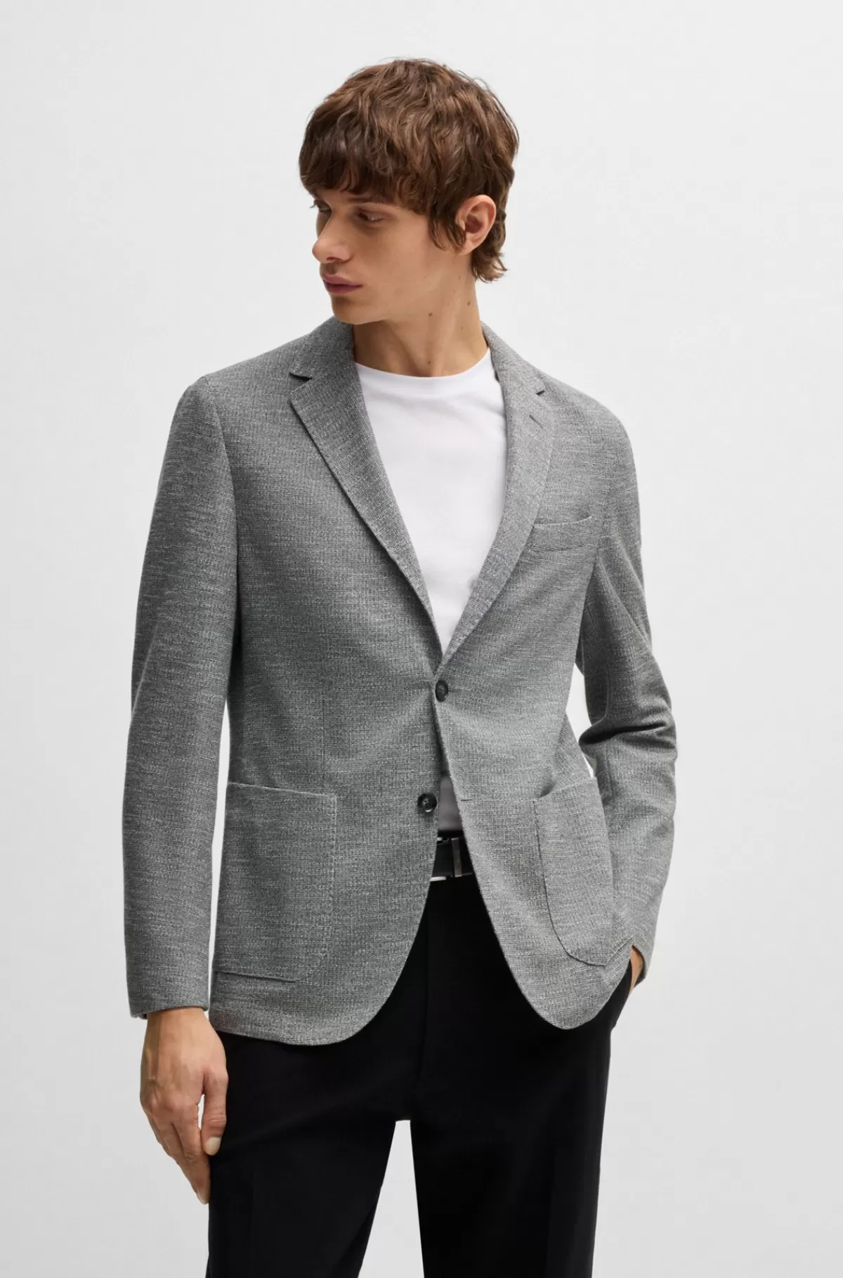 HUGO BOSS Jakke Med Regular Fit I Stof Med Stræk Og Mikromønster Grå Store