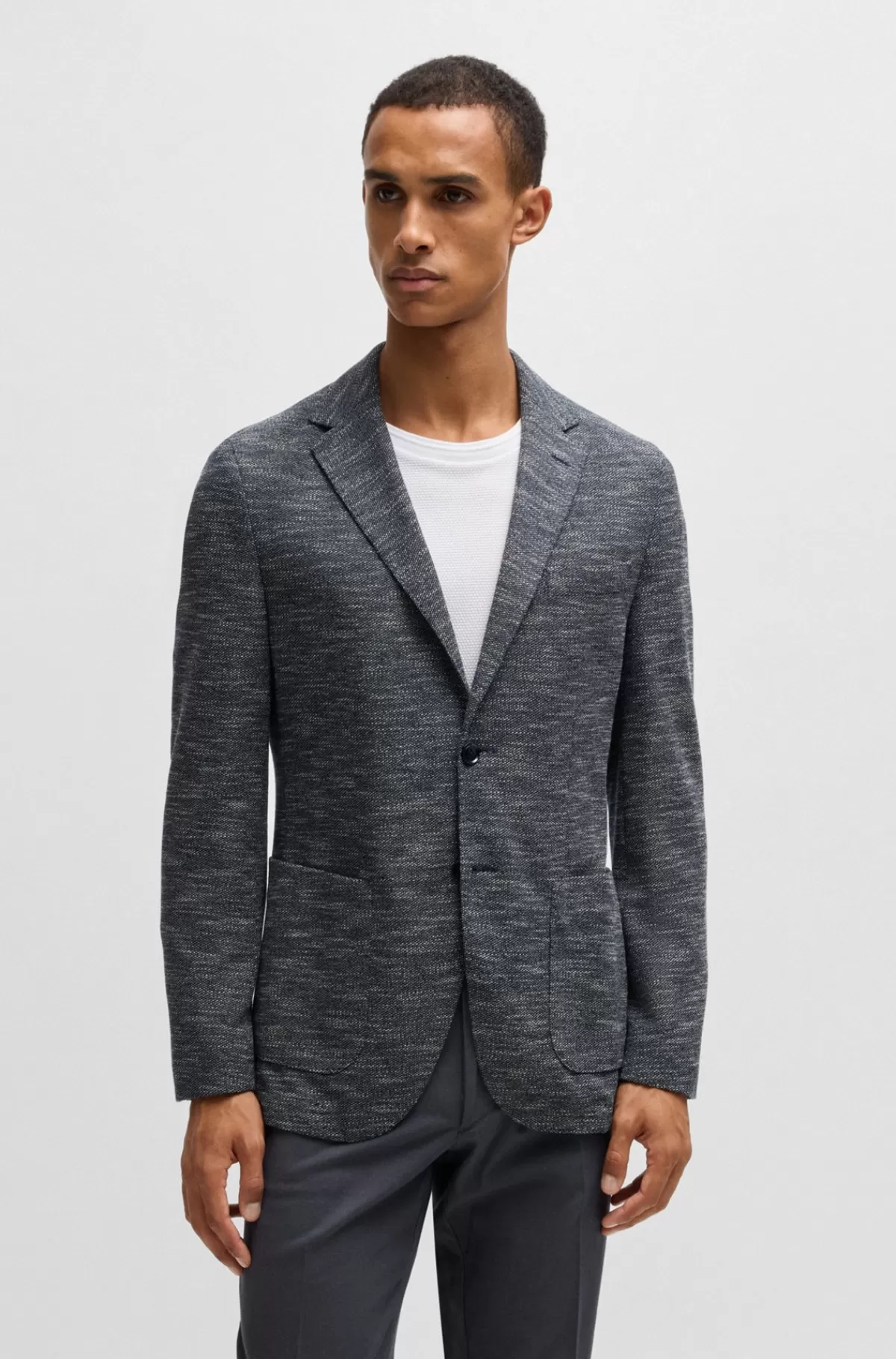 HUGO BOSS Jakke Med Regular Fit I Stof Med Stræk Og Mikromønster Mørkeblå Store