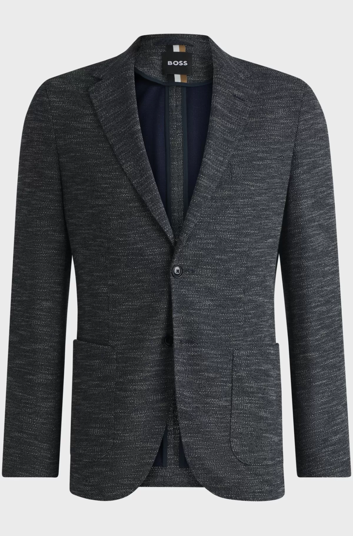 HUGO BOSS Jakke Med Regular Fit I Stof Med Stræk Og Mikromønster Mørkeblå Store