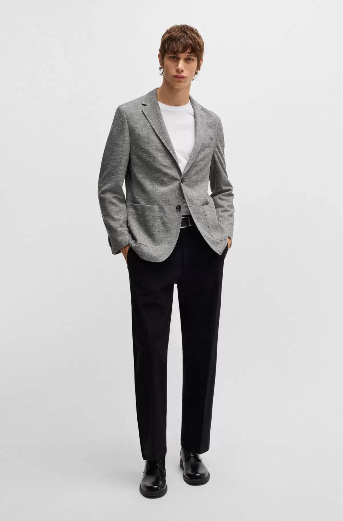 HUGO BOSS Jakke Med Regular Fit I Stof Med Stræk Og Mikromønster Grå Store