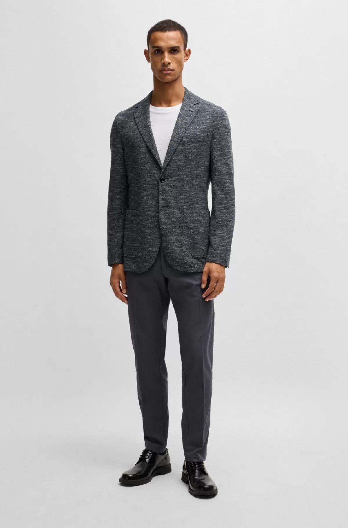 HUGO BOSS Jakke Med Regular Fit I Stof Med Stræk Og Mikromønster Mørkeblå Store