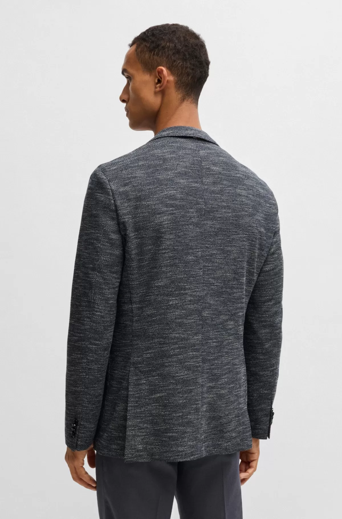 HUGO BOSS Jakke Med Regular Fit I Stof Med Stræk Og Mikromønster Mørkeblå Store