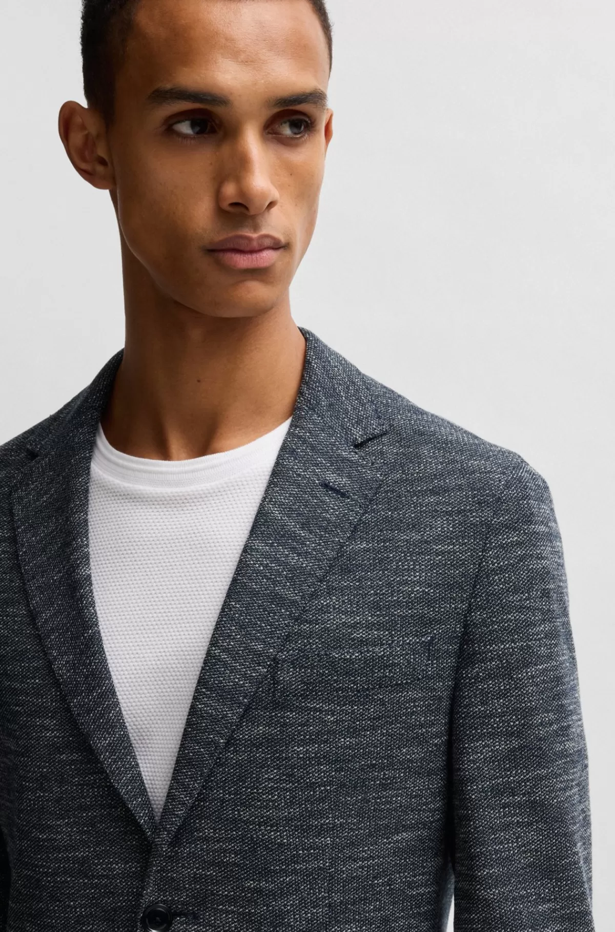 HUGO BOSS Jakke Med Regular Fit I Stof Med Stræk Og Mikromønster Mørkeblå Store
