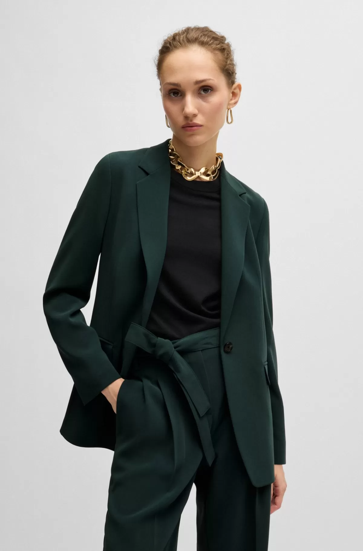 HUGO BOSS Jakke Med Regular Fit I Strygelet Japansk Crepe Grøn Flash Sale