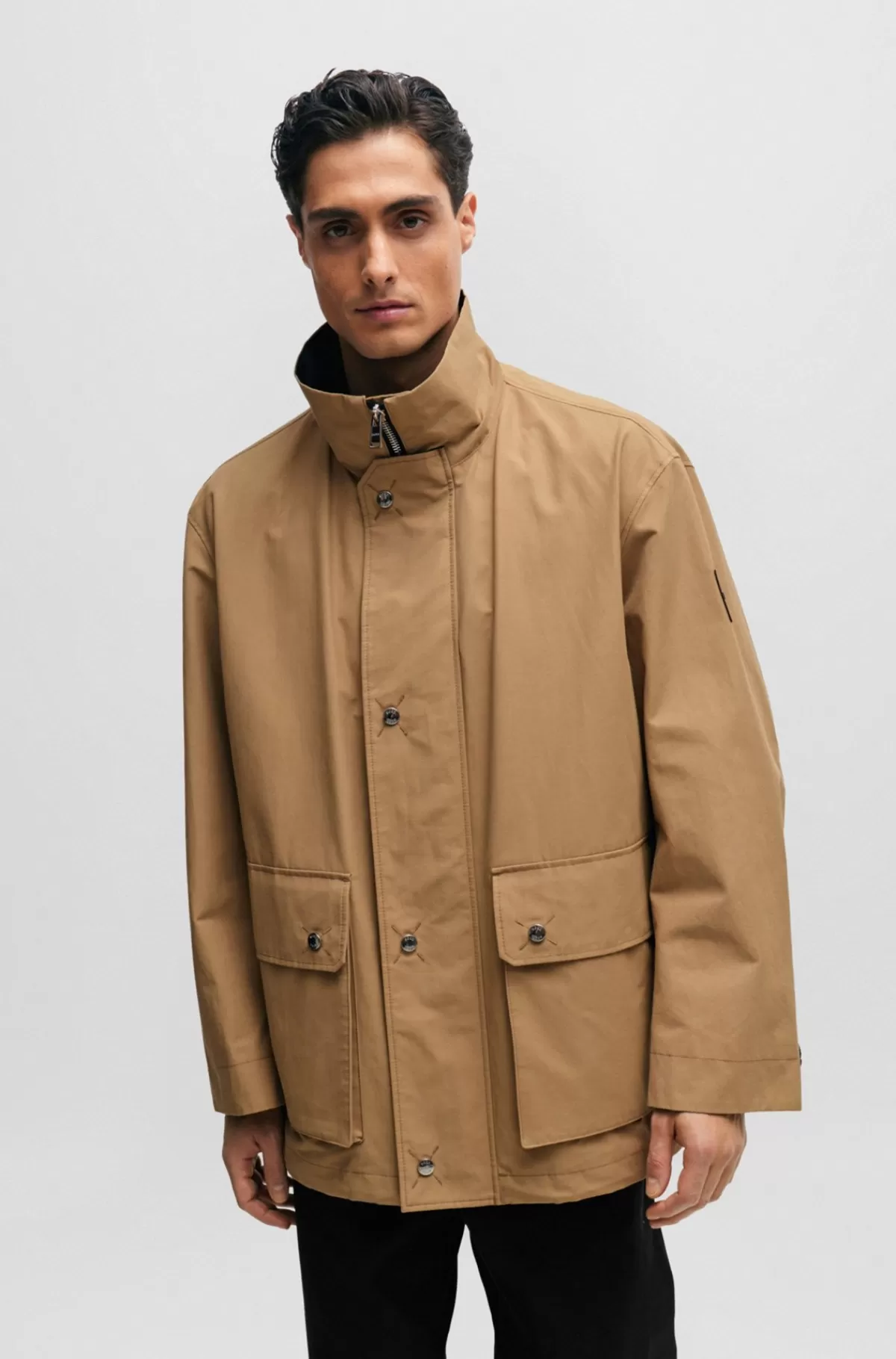 HUGO BOSS Jakke Med Regular Fit Og Høj Krave Lysebrun Best
