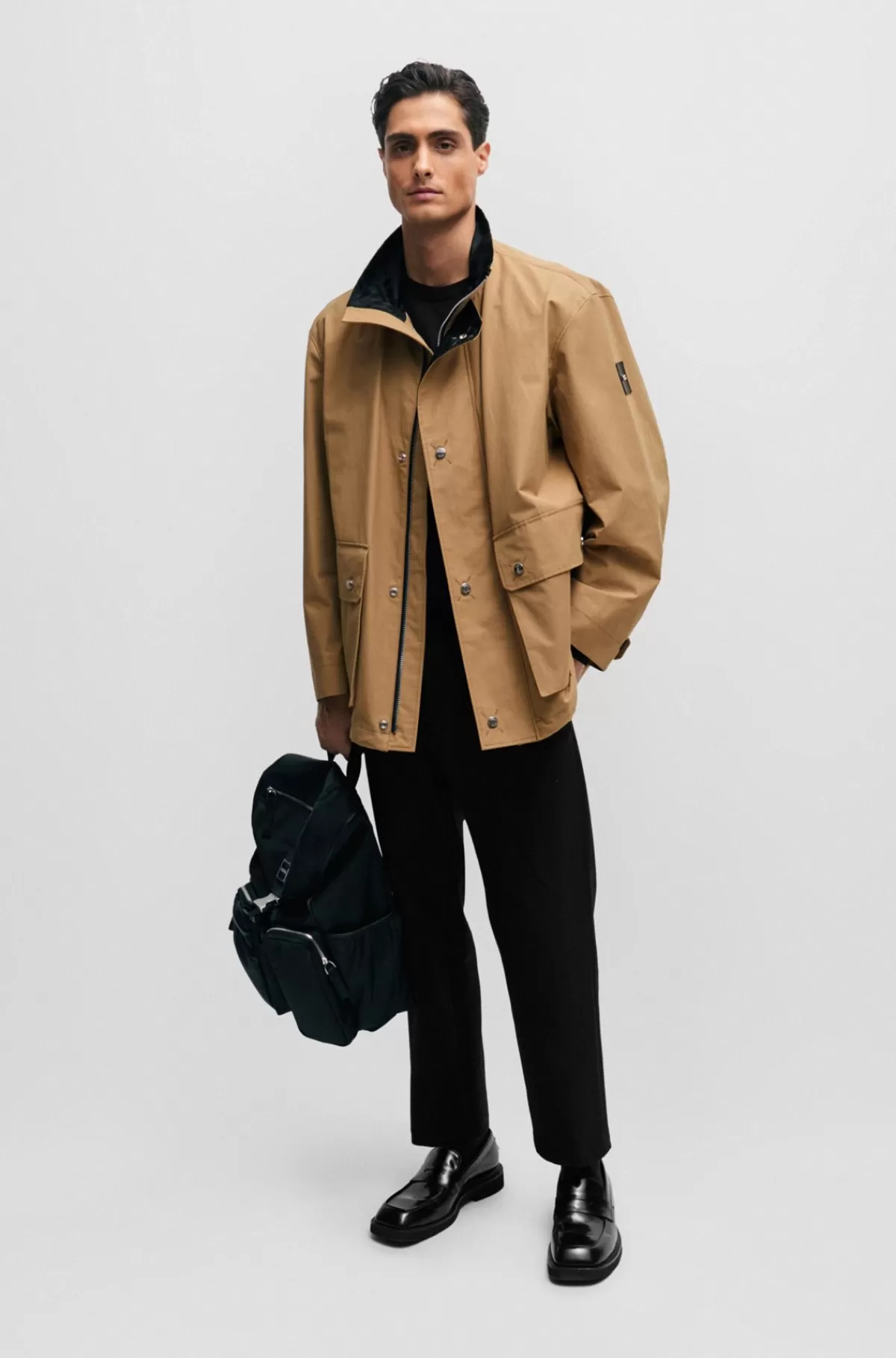 HUGO BOSS Jakke Med Regular Fit Og Høj Krave Lysebrun Best