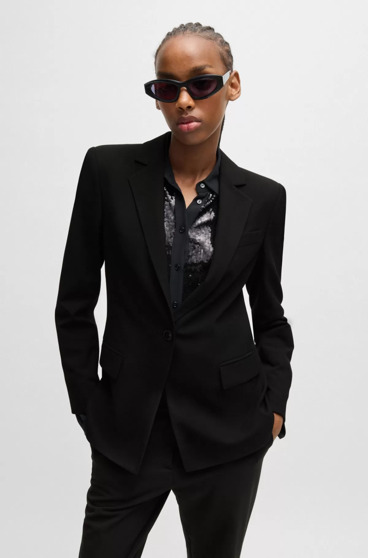 HUGO BOSS Jakke Med Regular Fit Og Lukning Med Enkelt Knap Sort Flash Sale