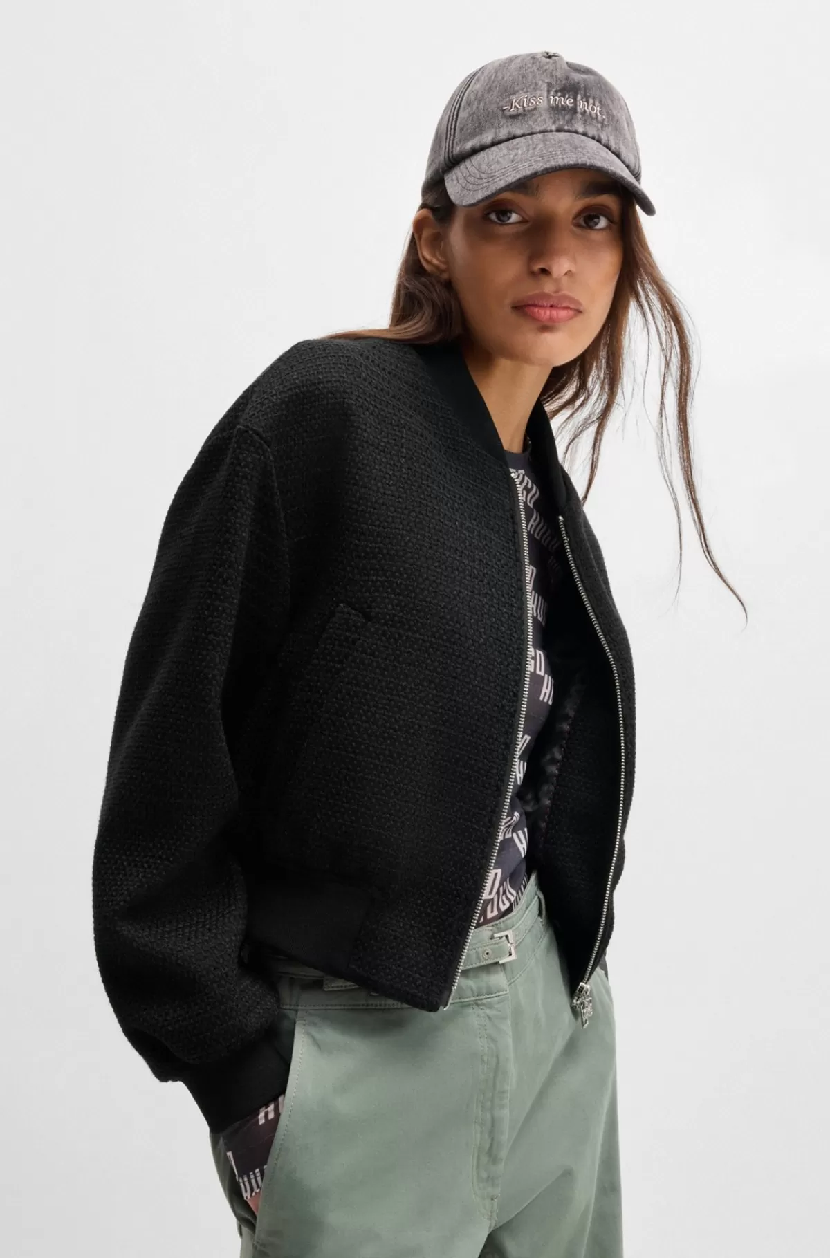 HUGO BOSS Jakke Med Relaxed Fit I Bouclé Af Bomuldsblanding Sort Shop