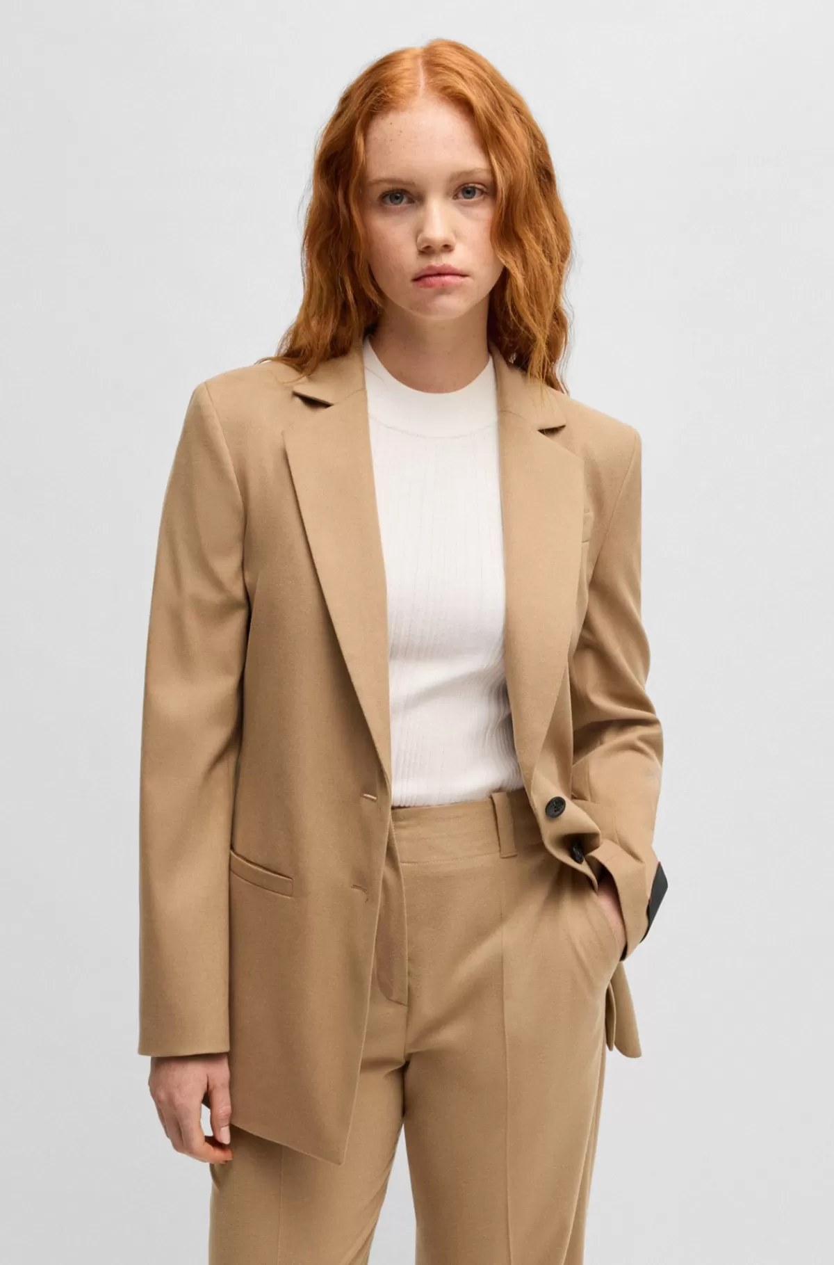 HUGO BOSS Jakke Med Relaxed Fit I Flannel Med Stræk Beige Best