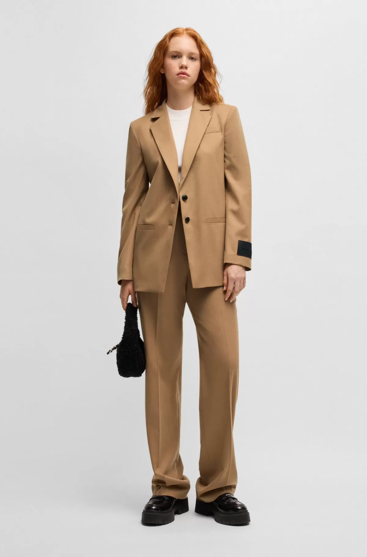 HUGO BOSS Jakke Med Relaxed Fit I Flannel Med Stræk Beige Best