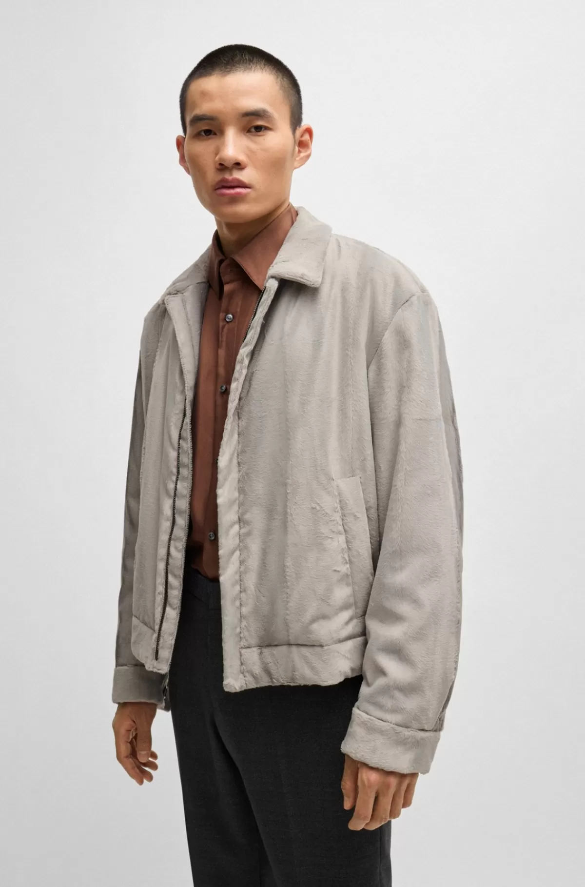 HUGO BOSS Jakke Med Relaxed Fit I Fløjl Af Bomuldsblanding Lysegrå Discount