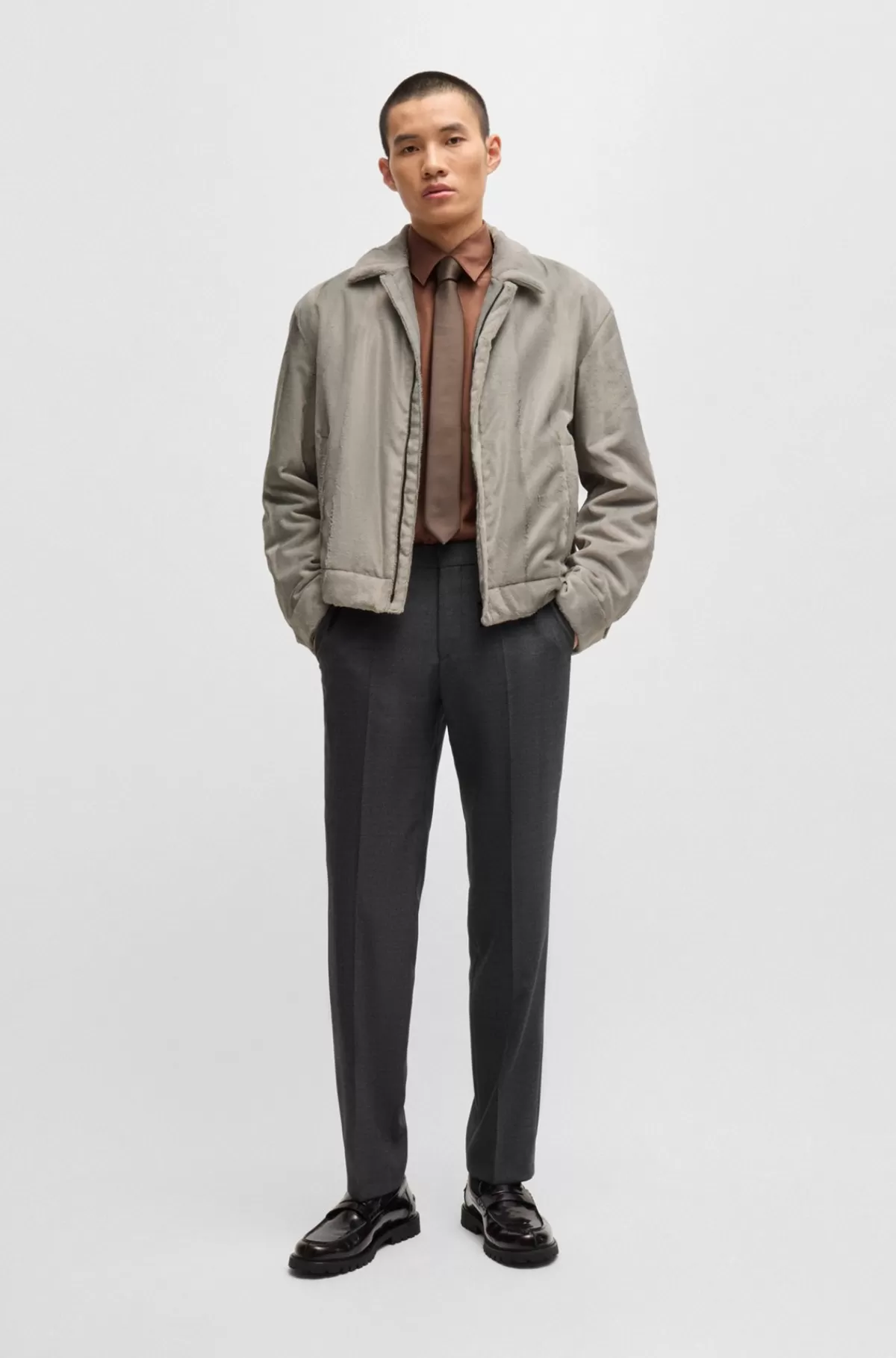 HUGO BOSS Jakke Med Relaxed Fit I Fløjl Af Bomuldsblanding Lysegrå Discount