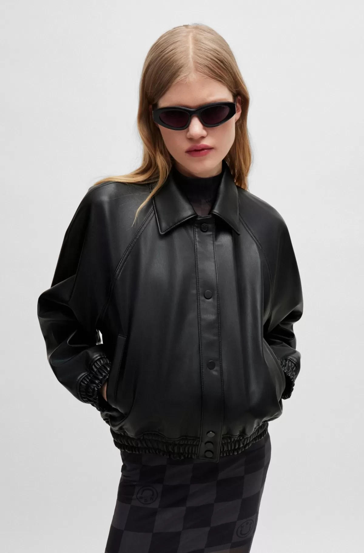 HUGO BOSS Jakke Med Relaxed Fit I Imiteret Læder Med Logo Bagpå Sort Flash Sale