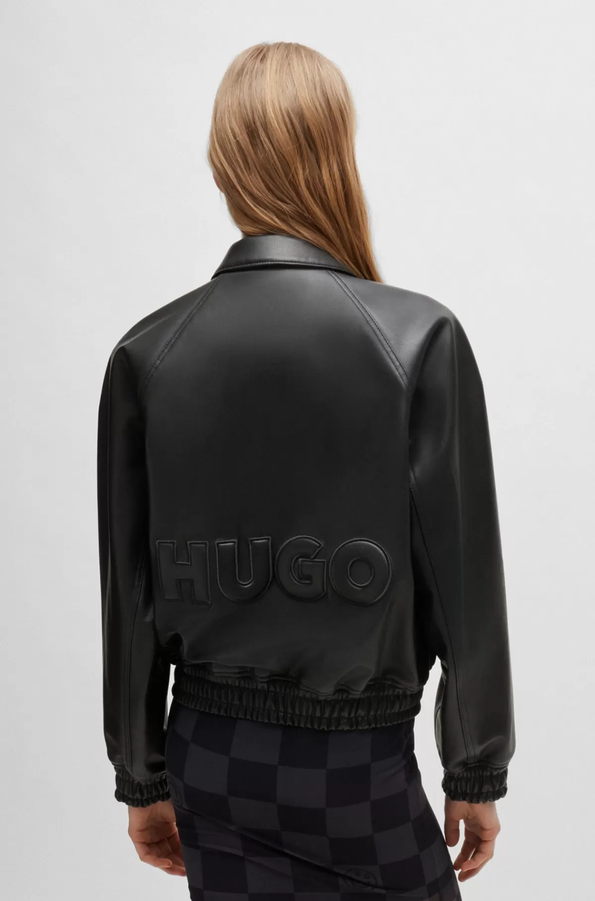 HUGO BOSS Jakke Med Relaxed Fit I Imiteret Læder Med Logo Bagpå Sort Flash Sale