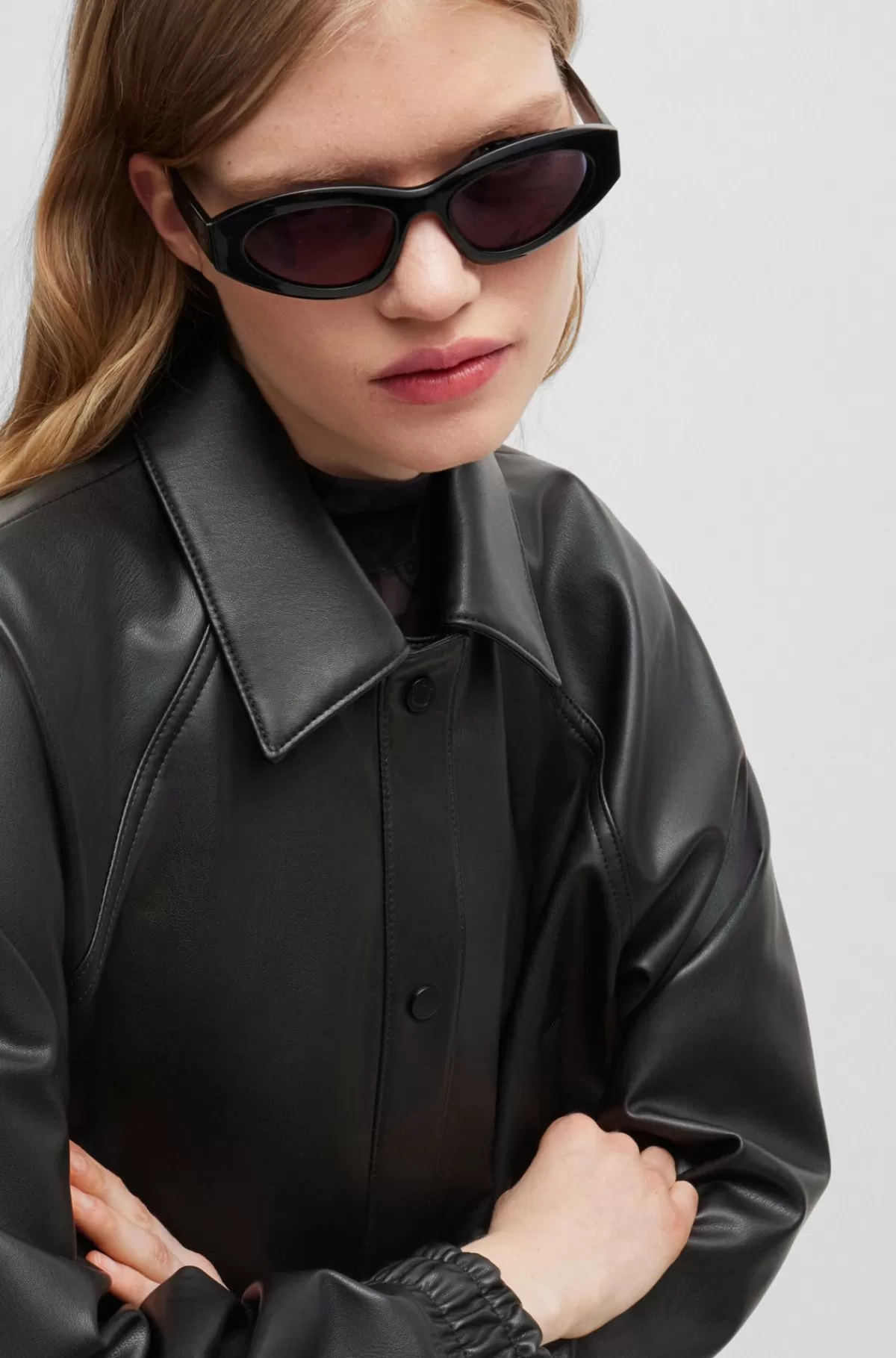 HUGO BOSS Jakke Med Relaxed Fit I Imiteret Læder Med Logo Bagpå Sort Flash Sale