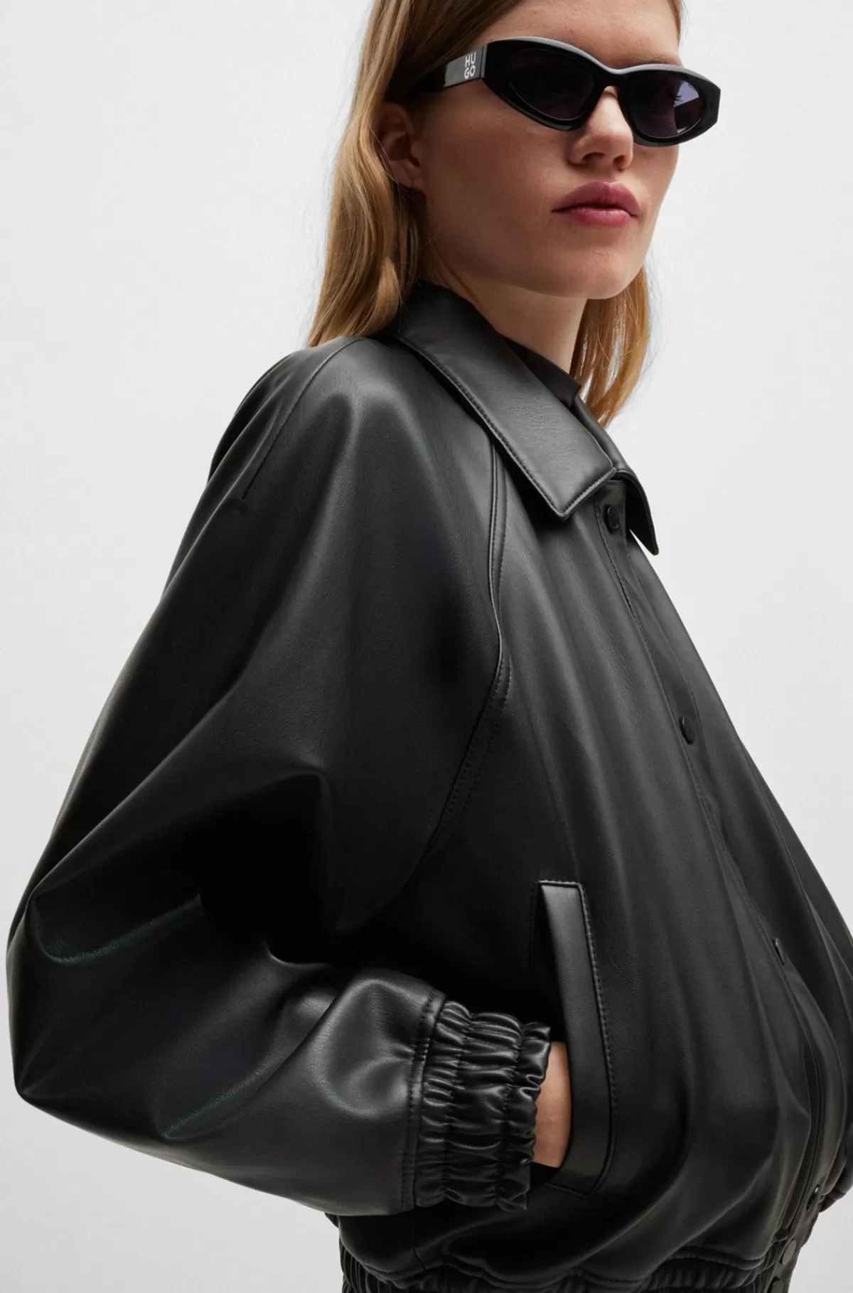 HUGO BOSS Jakke Med Relaxed Fit I Imiteret Læder Med Logo Bagpå Sort Flash Sale