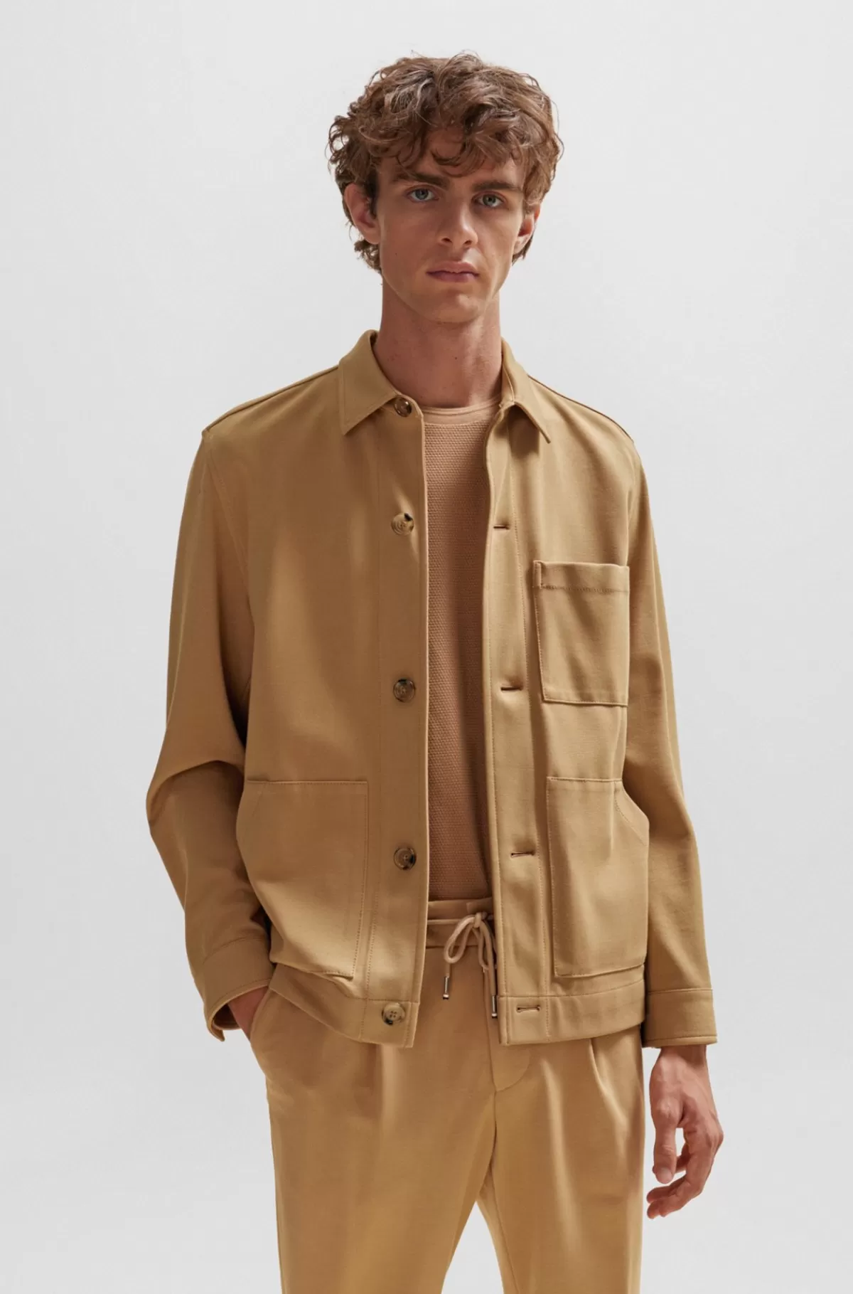HUGO BOSS Jakke Med Relaxed Fit, Knapper Og Påsyede Lommer Beige Best