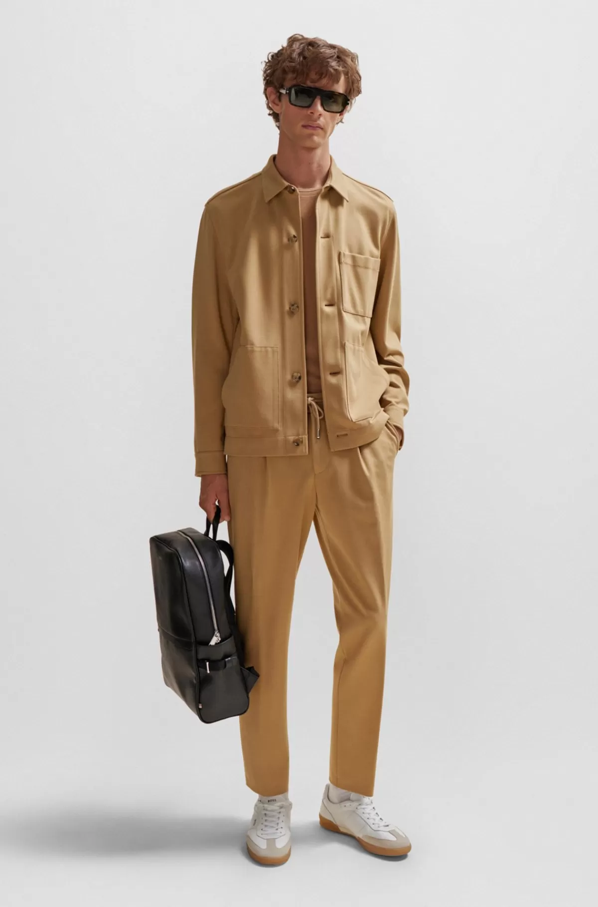 HUGO BOSS Jakke Med Relaxed Fit, Knapper Og Påsyede Lommer Beige Best