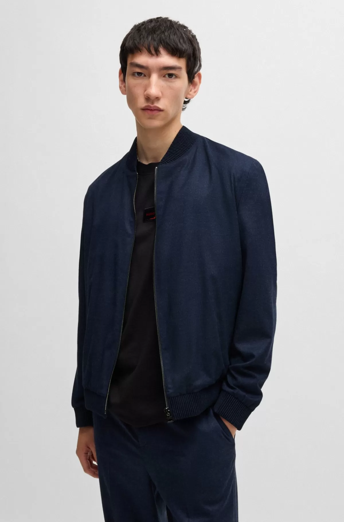 HUGO BOSS Jakke Med Slim Fit Af Superfleksibel Flannel Mørkeblå Flash Sale