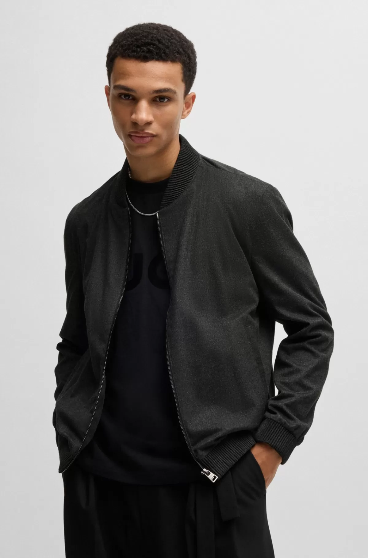 HUGO BOSS Jakke Med Slim Fit Af Superfleksibel Flannel Lysegrå Online