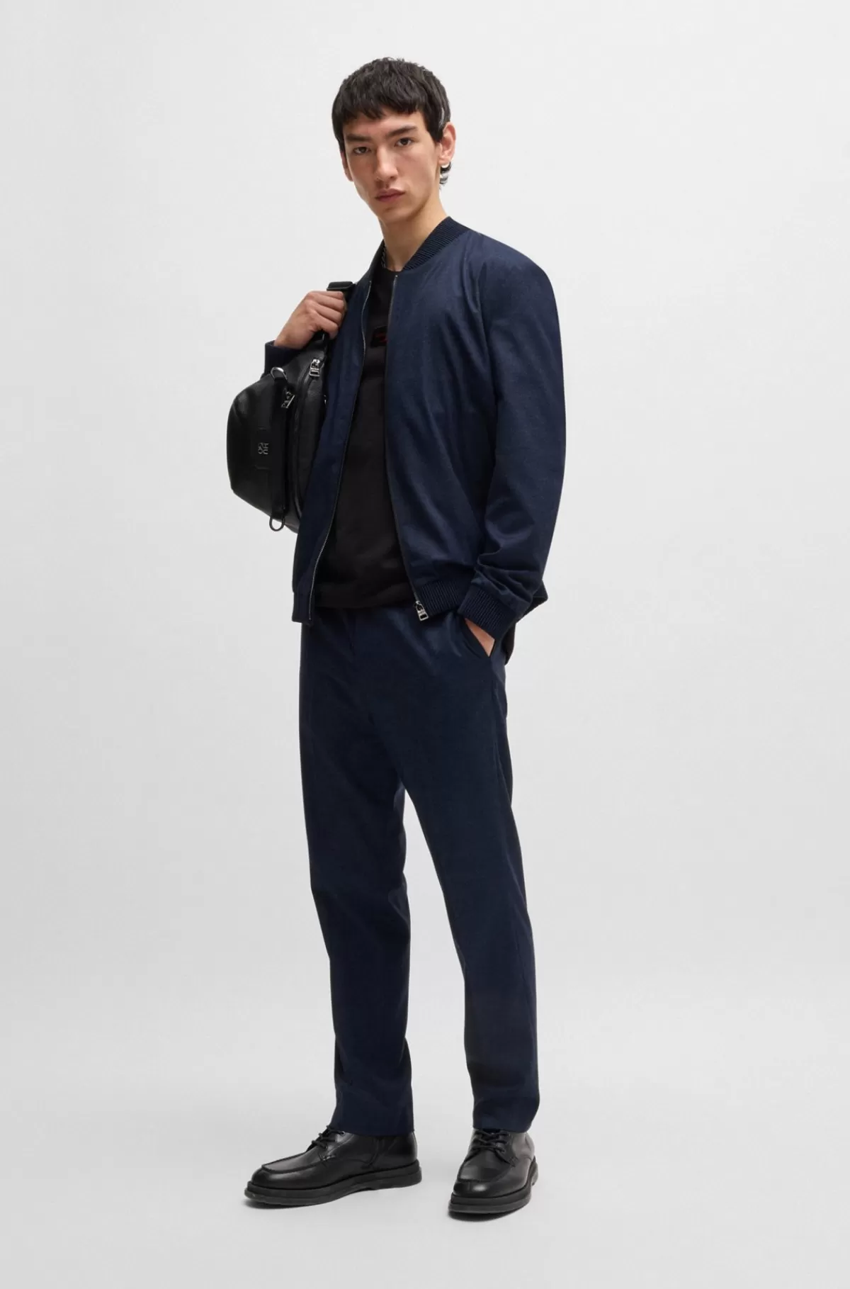 HUGO BOSS Jakke Med Slim Fit Af Superfleksibel Flannel Mørkeblå Flash Sale