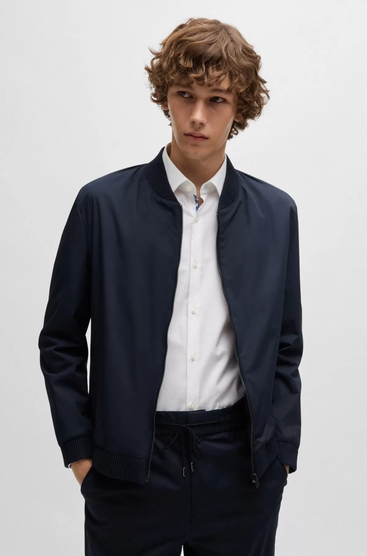 HUGO BOSS Jakke Med Slim Fit I Bomuld Med Stræk Mørkeblå Store