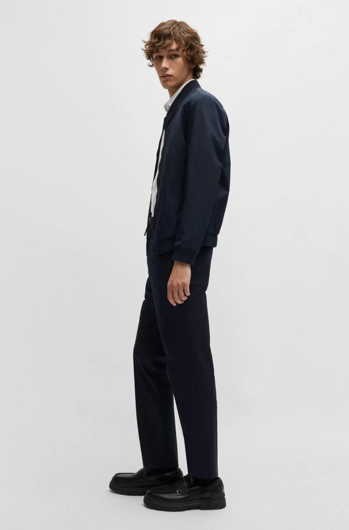HUGO BOSS Jakke Med Slim Fit I Bomuld Med Stræk Mørkeblå Store