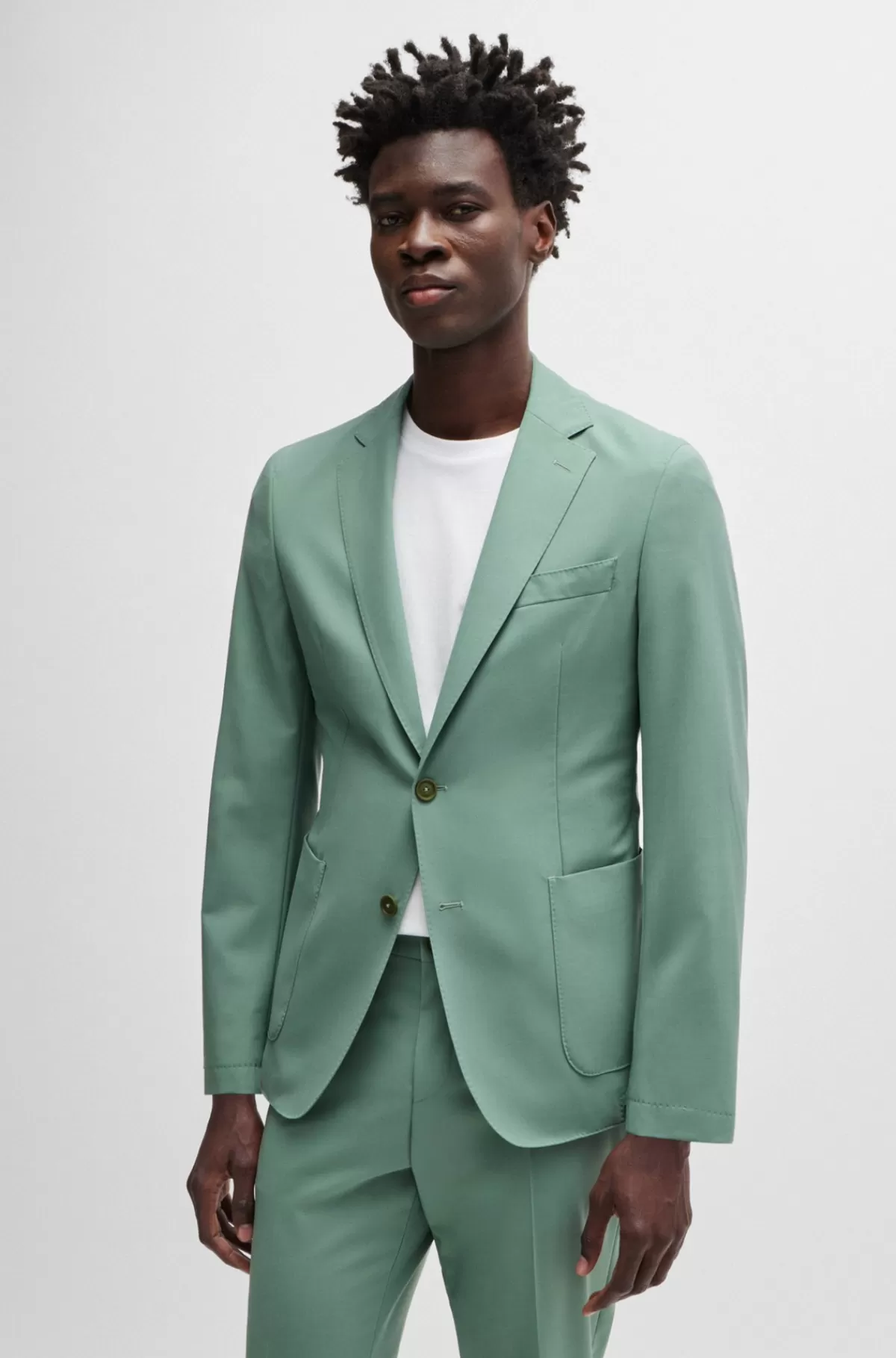 HUGO BOSS Jakke Med Slim Fit I En Uldblanding Af Performance-stof Med Stræk Lysegrøn Shop