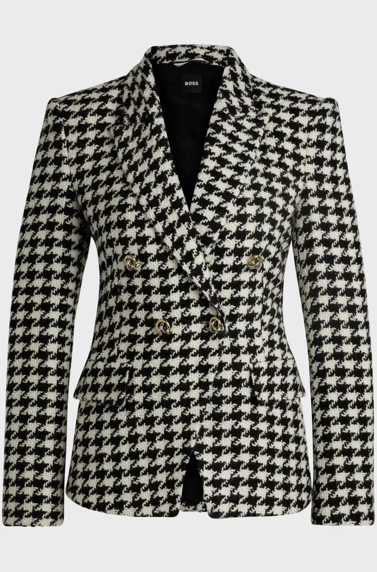 HUGO BOSS Jakke Med Slim Fit I Hanefjedstern Med Detaljer I Metal Mønstret Outlet