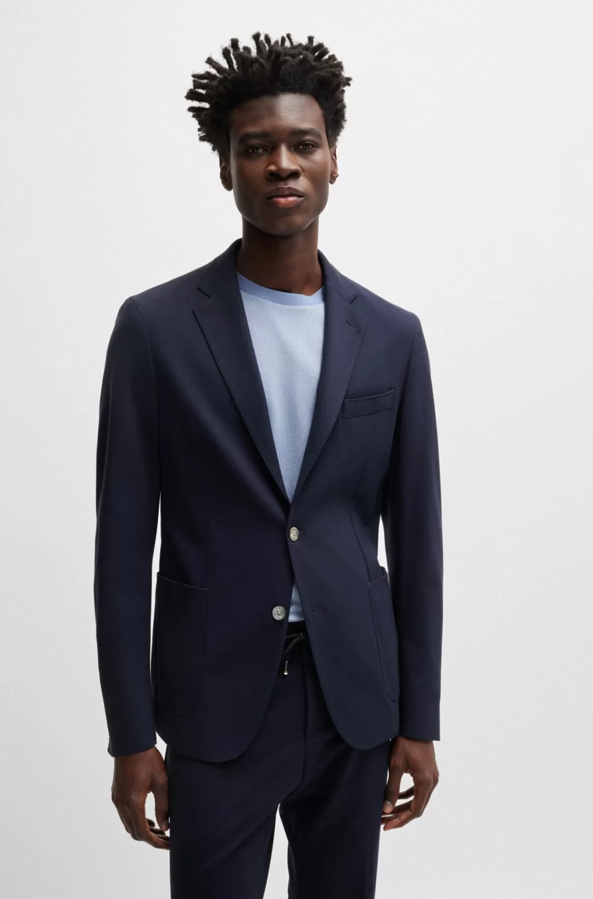 HUGO BOSS Jakke Med Slim Fit I Interlockjersey Med Stræk Mørkeblå Best