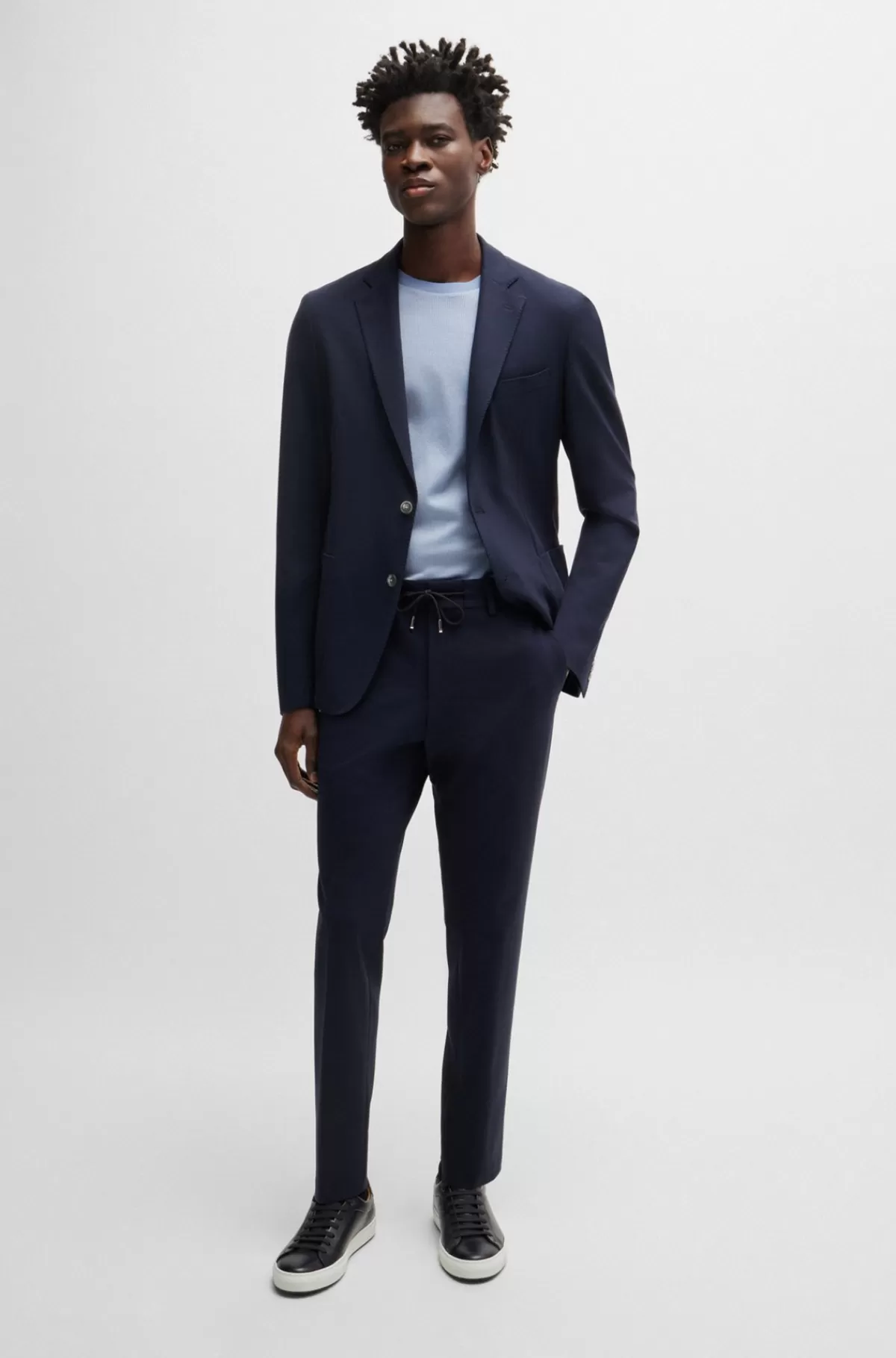 HUGO BOSS Jakke Med Slim Fit I Interlockjersey Med Stræk Mørkeblå Best