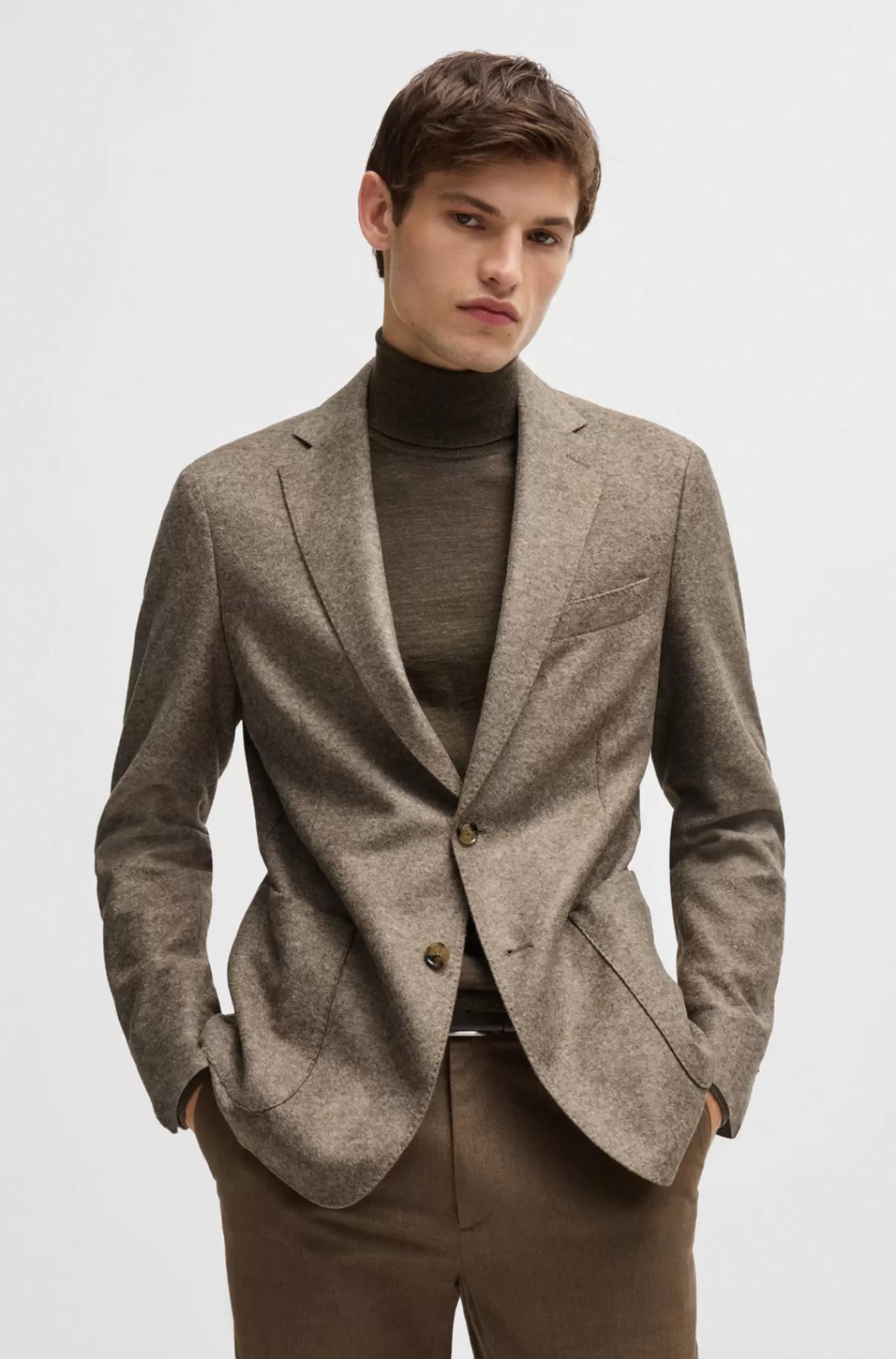 HUGO BOSS Jakke Med Slim Fit I Jersey Med Uld Og Stræk Beige New