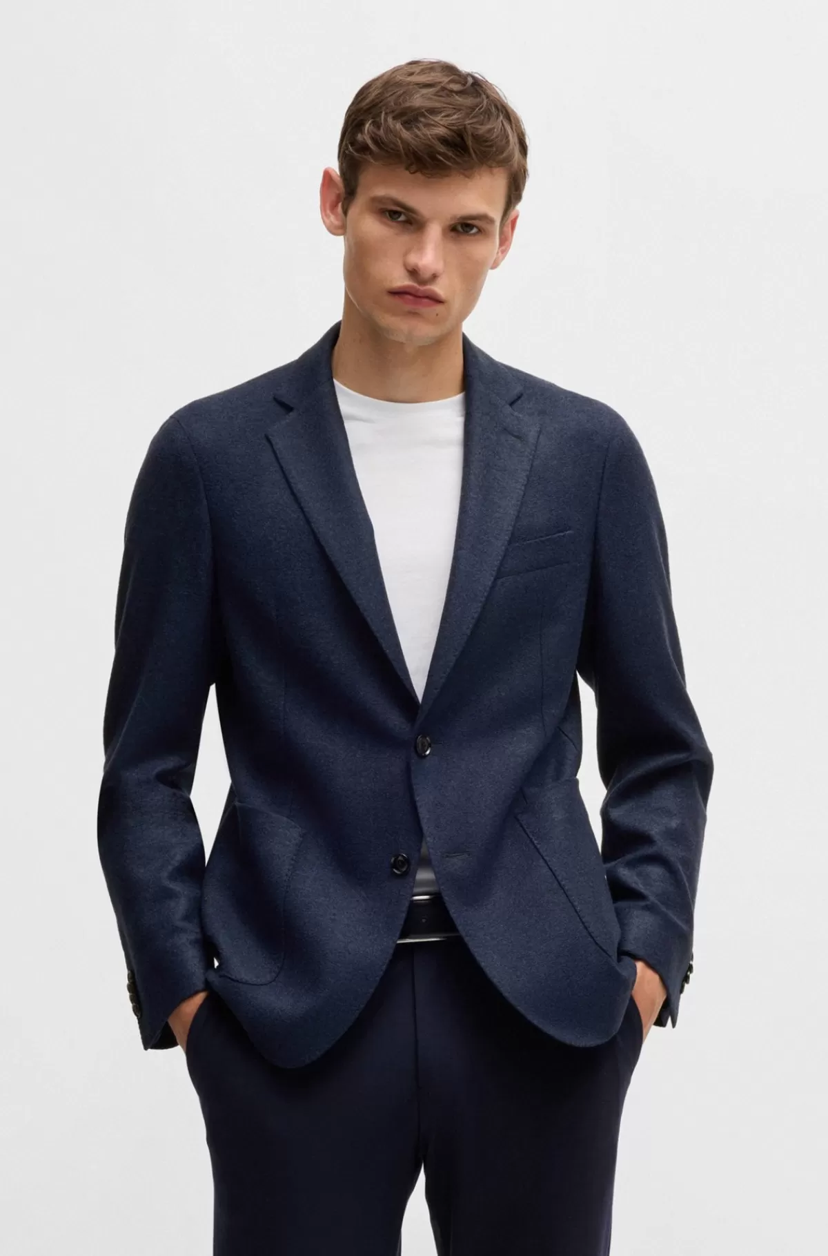 HUGO BOSS Jakke Med Slim Fit I Jersey Med Uld Og Stræk Mørkeblå Shop