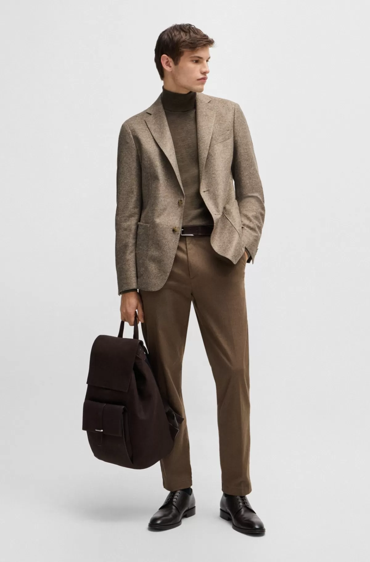 HUGO BOSS Jakke Med Slim Fit I Jersey Med Uld Og Stræk Beige New