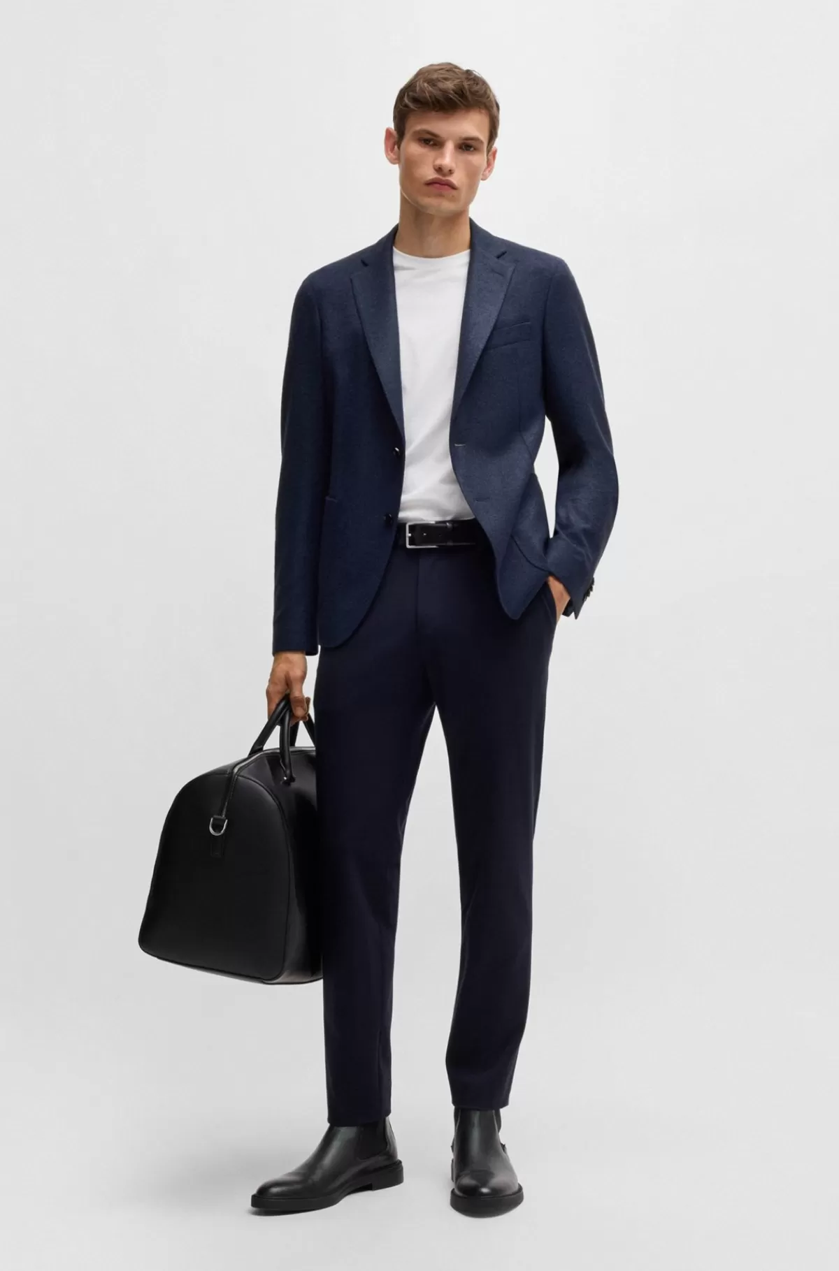 HUGO BOSS Jakke Med Slim Fit I Jersey Med Uld Og Stræk Mørkeblå Shop