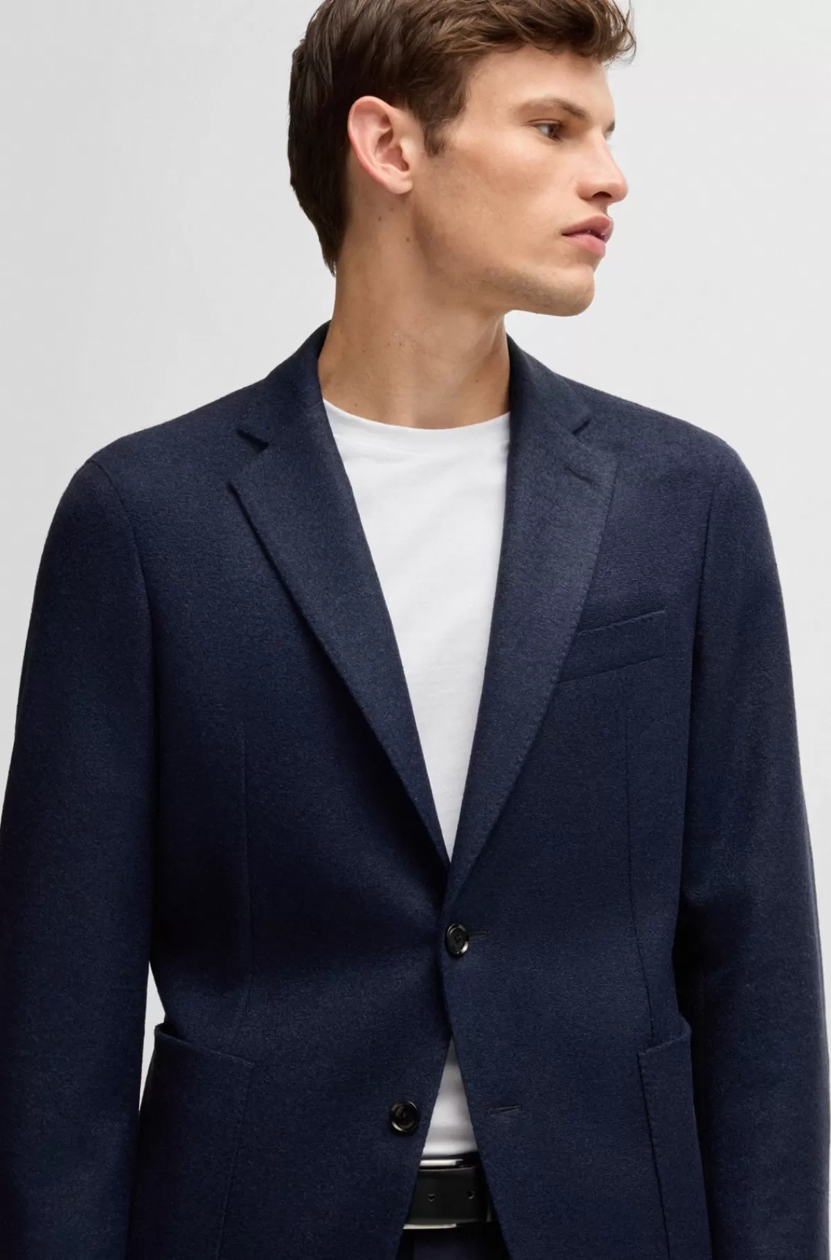 HUGO BOSS Jakke Med Slim Fit I Jersey Med Uld Og Stræk Mørkeblå Shop