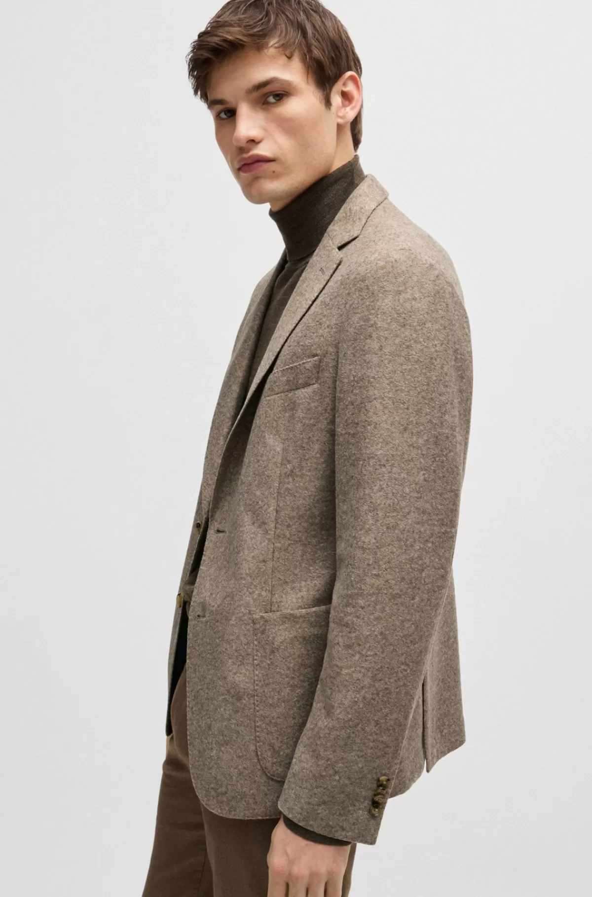 HUGO BOSS Jakke Med Slim Fit I Jersey Med Uld Og Stræk Beige New