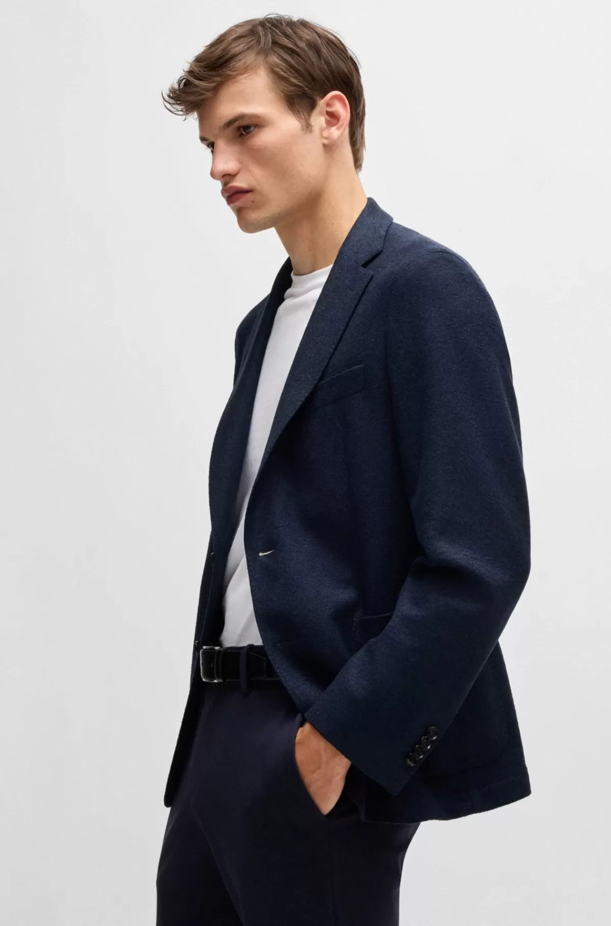 HUGO BOSS Jakke Med Slim Fit I Jersey Med Uld Og Stræk Mørkeblå Shop