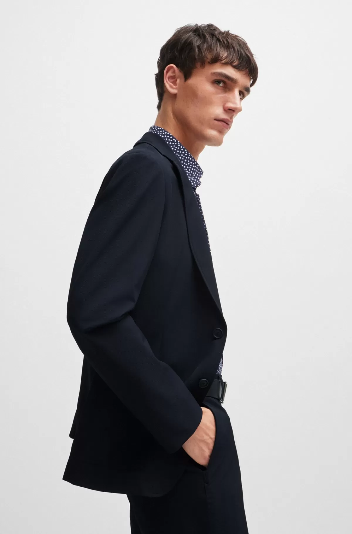 HUGO BOSS Jakke Med Slim Fit I Krølresistent Performance-stof Med Stræk Mørkeblå Discount