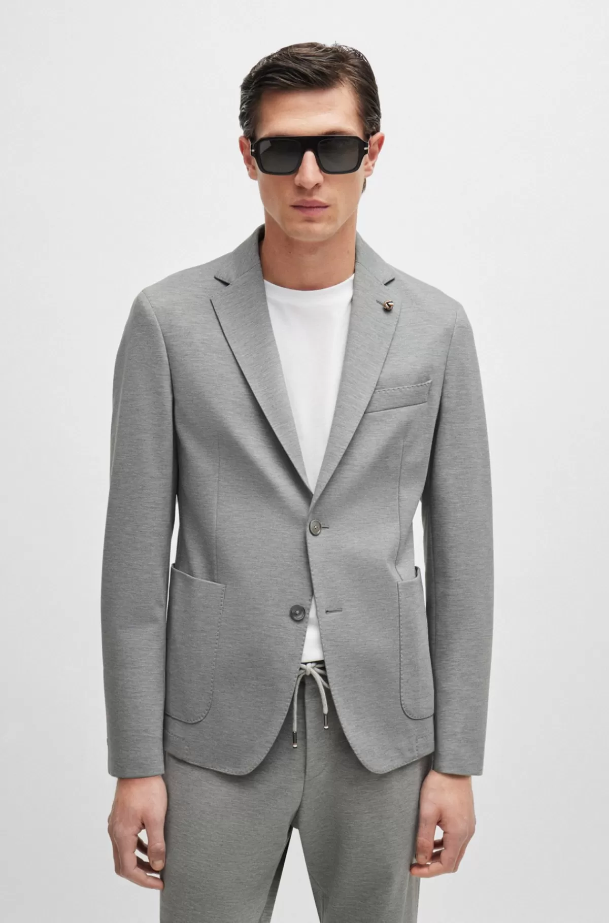 HUGO BOSS Jakke Med Slim Fit I Meleret Interlock-jersey Grå Cheap