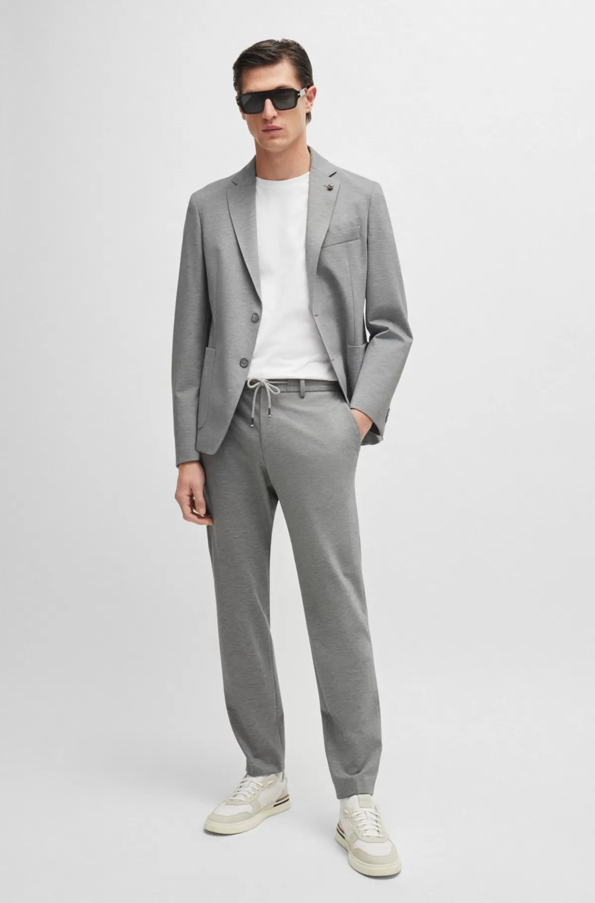HUGO BOSS Jakke Med Slim Fit I Meleret Interlock-jersey Grå Cheap