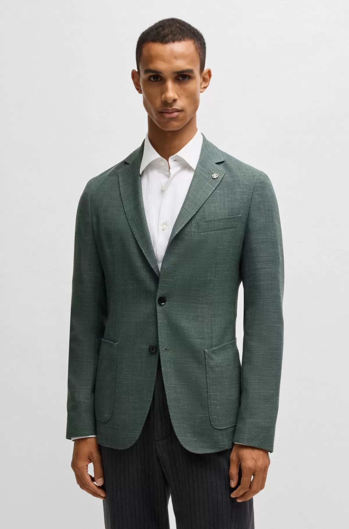HUGO BOSS Jakke Med Slim Fit I Meleret Stof Med Stræk Mørkegrøn Hot