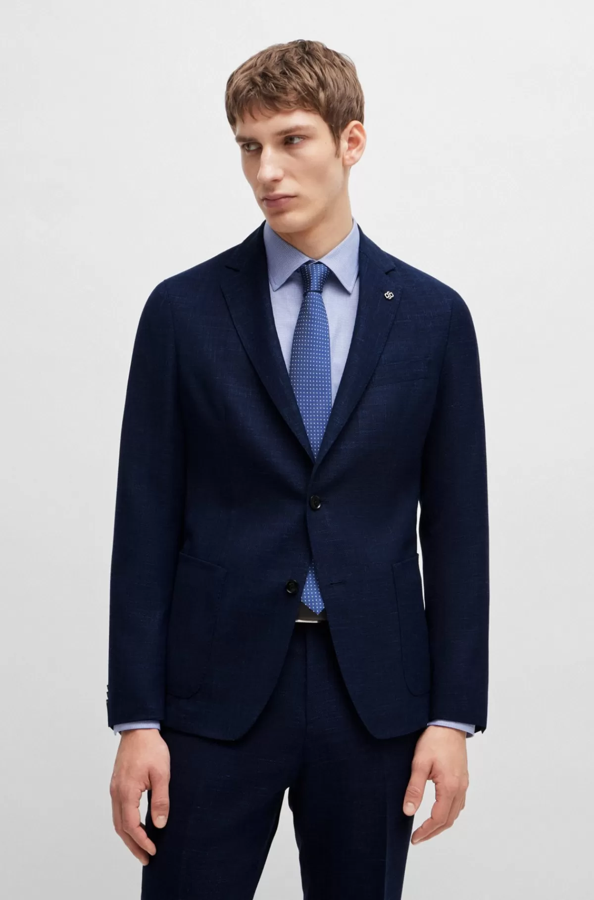 HUGO BOSS Jakke Med Slim Fit I Meleret Stof Med Stræk Mørkeblå Discount