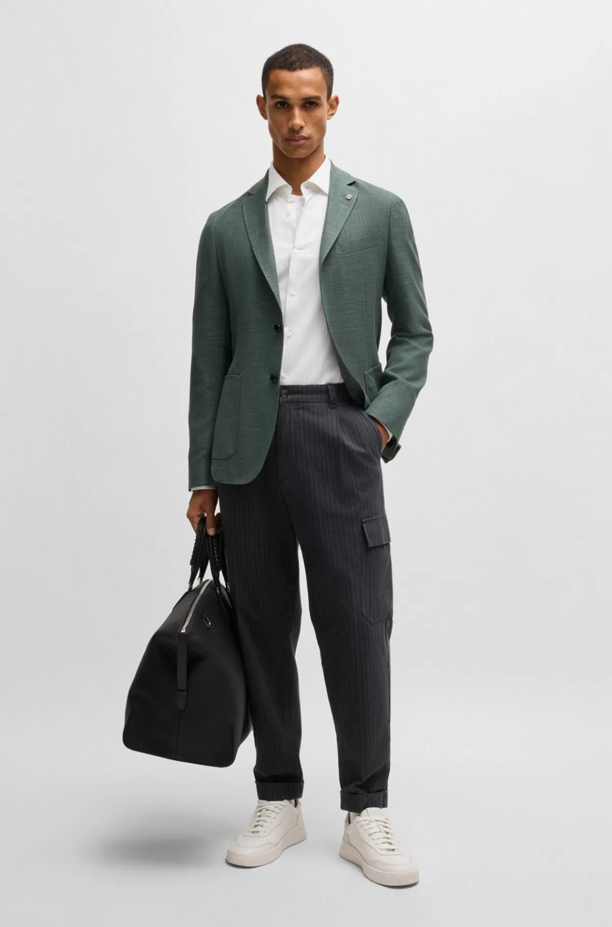 HUGO BOSS Jakke Med Slim Fit I Meleret Stof Med Stræk Mørkegrøn Hot