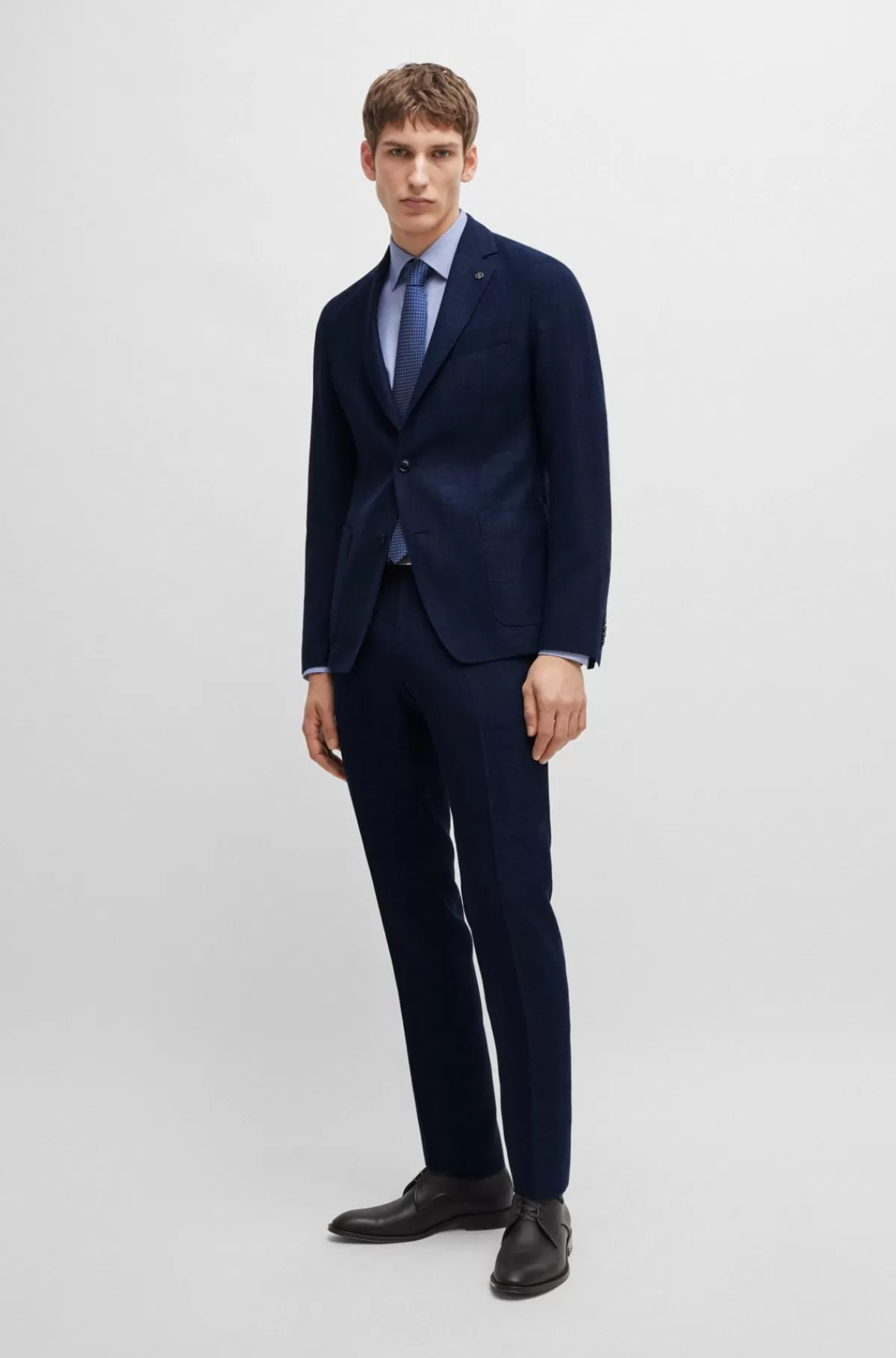 HUGO BOSS Jakke Med Slim Fit I Meleret Stof Med Stræk Mørkeblå Discount