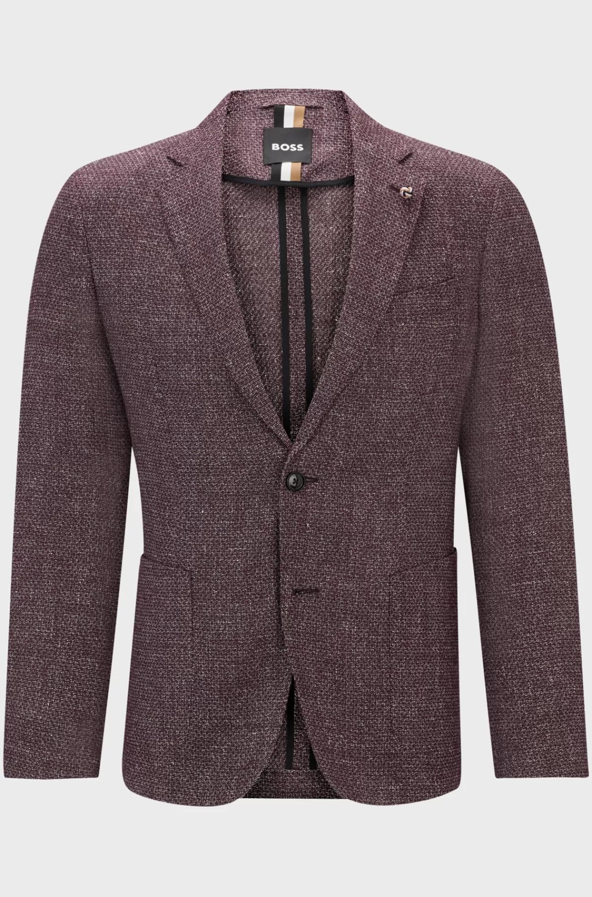 HUGO BOSS Jakke Med Slim Fit I Mønstret Ny Uld Og Hør Mørkerød Clearance