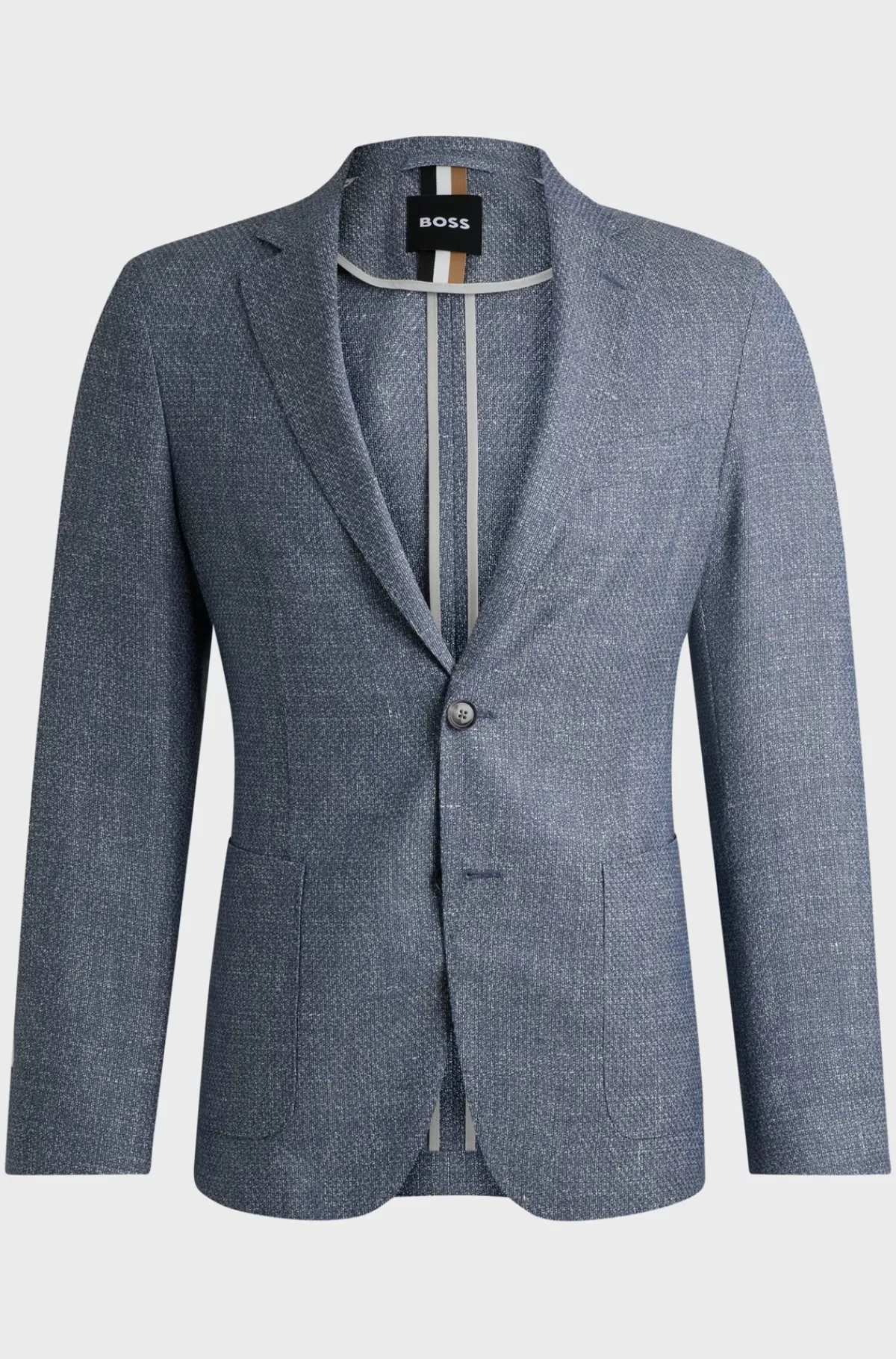 HUGO BOSS Jakke Med Slim Fit I Mønstret Ny Uld Og Hør Mørkeblå Sale