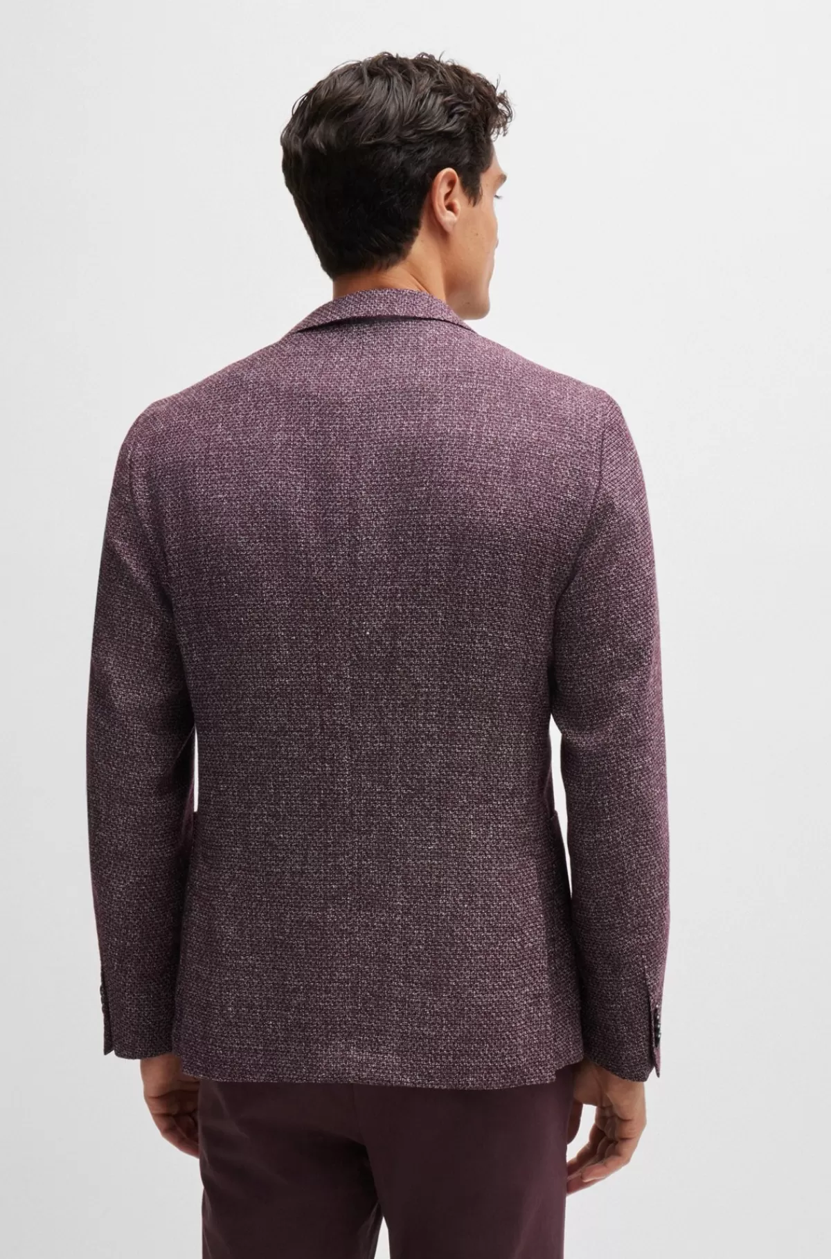 HUGO BOSS Jakke Med Slim Fit I Mønstret Ny Uld Og Hør Mørkerød Clearance
