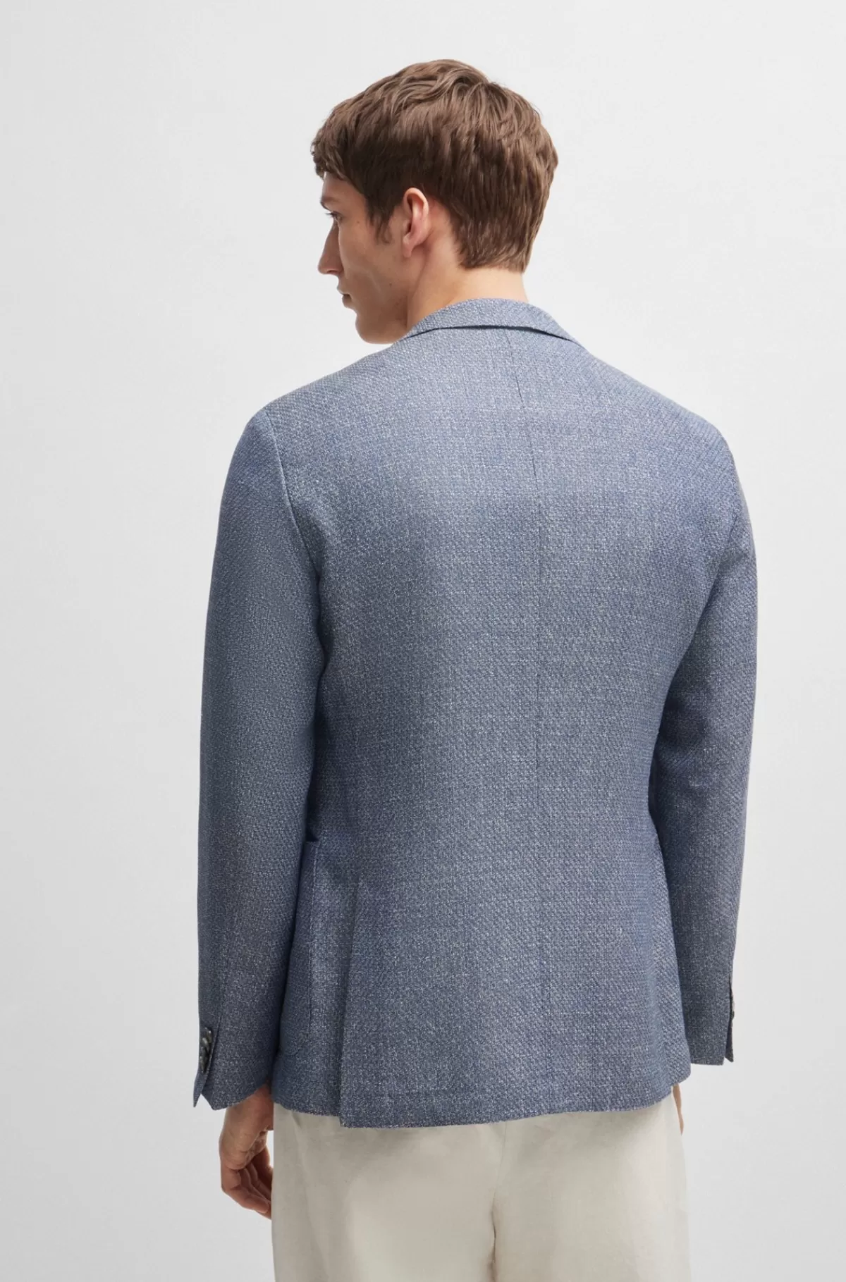 HUGO BOSS Jakke Med Slim Fit I Mønstret Ny Uld Og Hør Mørkeblå Sale